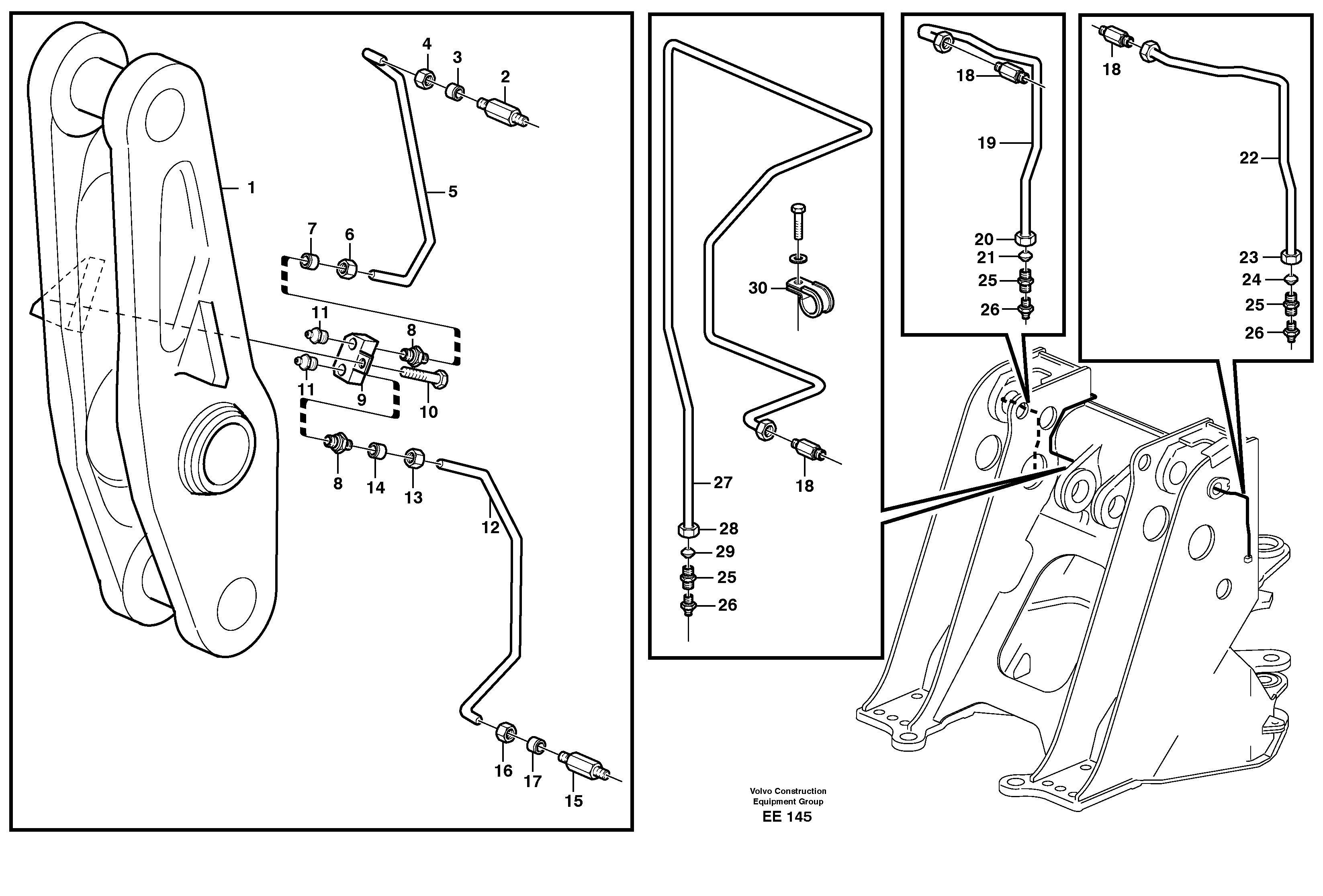 Extended lube points for lift arm system  33352, 33354 — volvo parts diagram