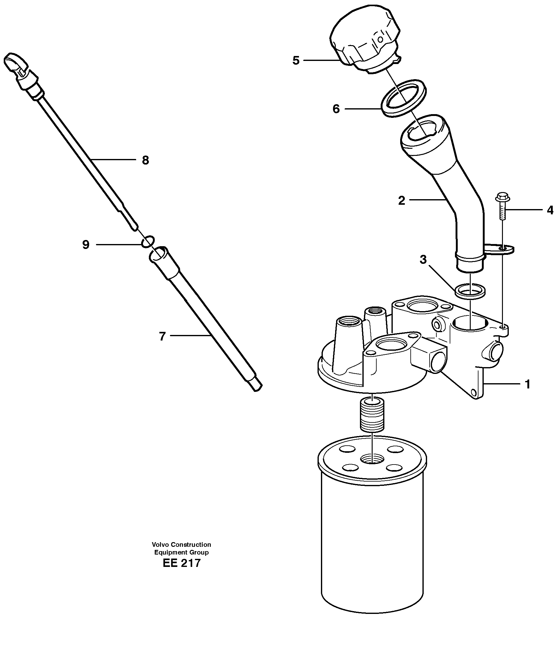 Oil filler and dipstick — volvo parts diagram