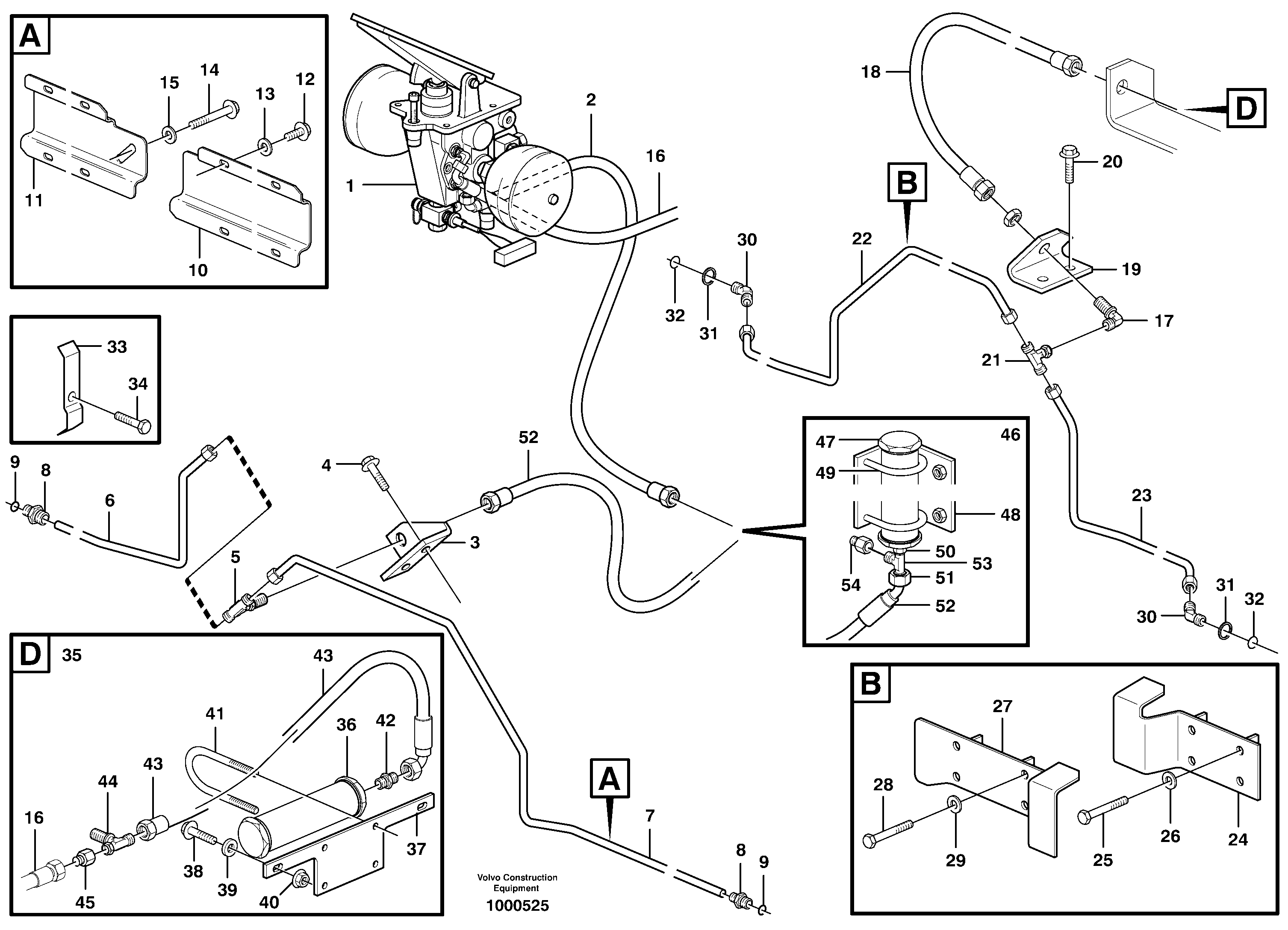 Brake pipes footbrake valve- front- and rear axle. — volvo parts diagram