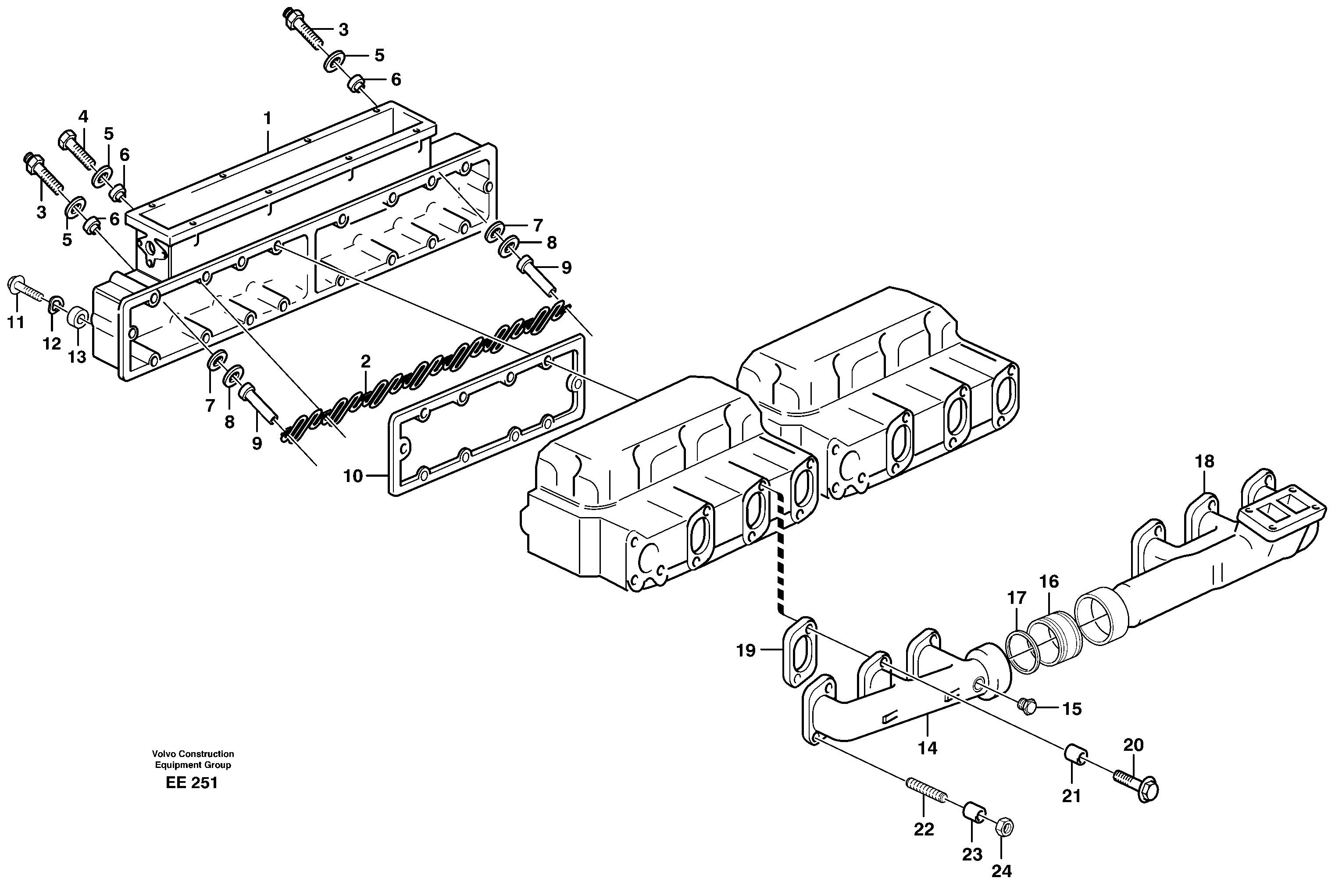 Inlet manifold and exhaust manifold — volvo parts diagram