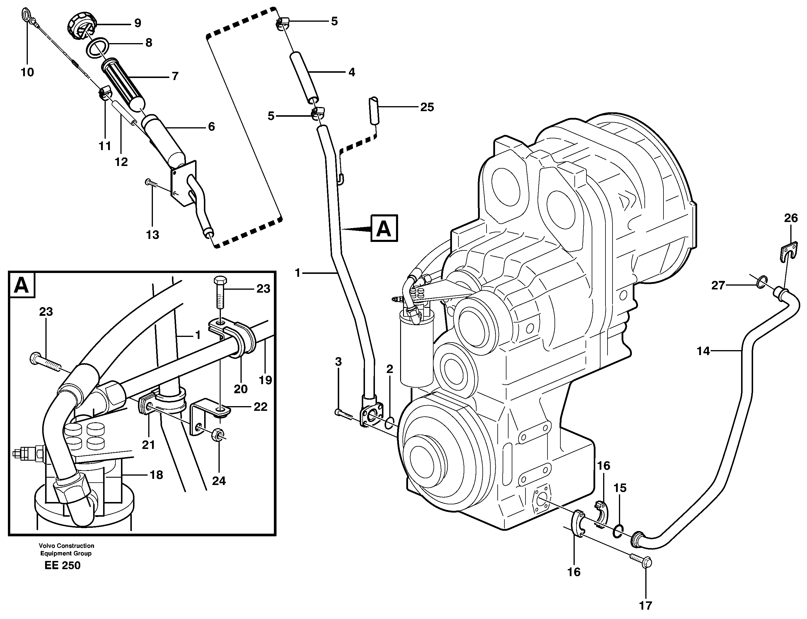 Oil filler and dipstick — volvo parts diagram