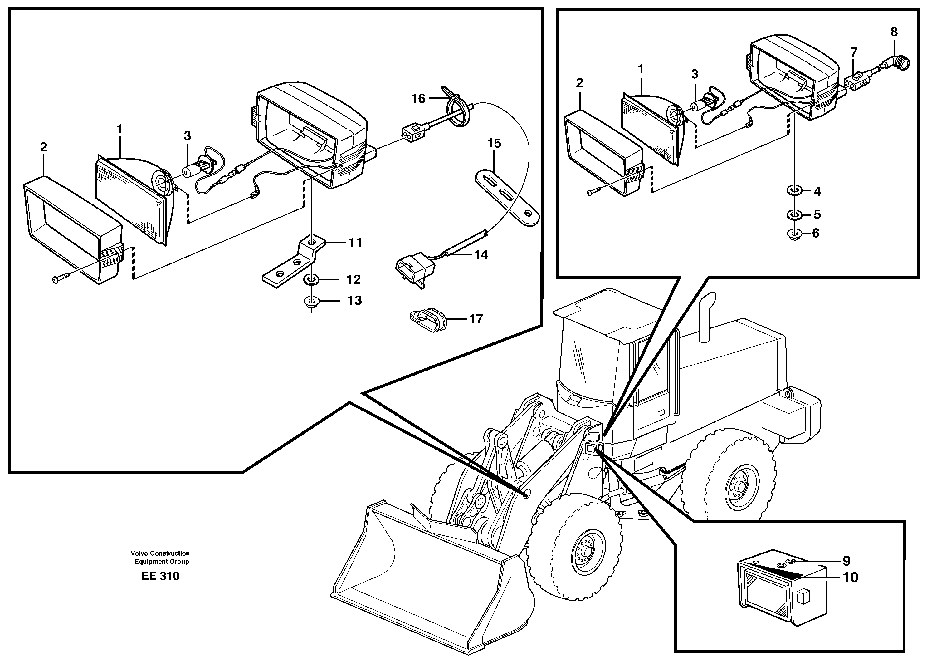 Work lights, front.  91847,  80435 — volvo parts diagram