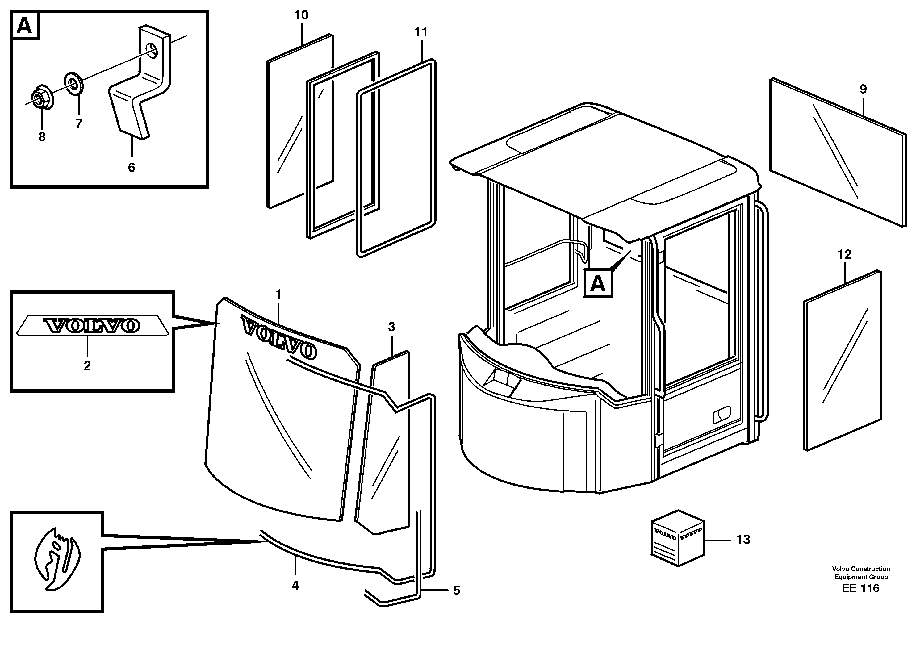 Glass panes — volvo parts diagram