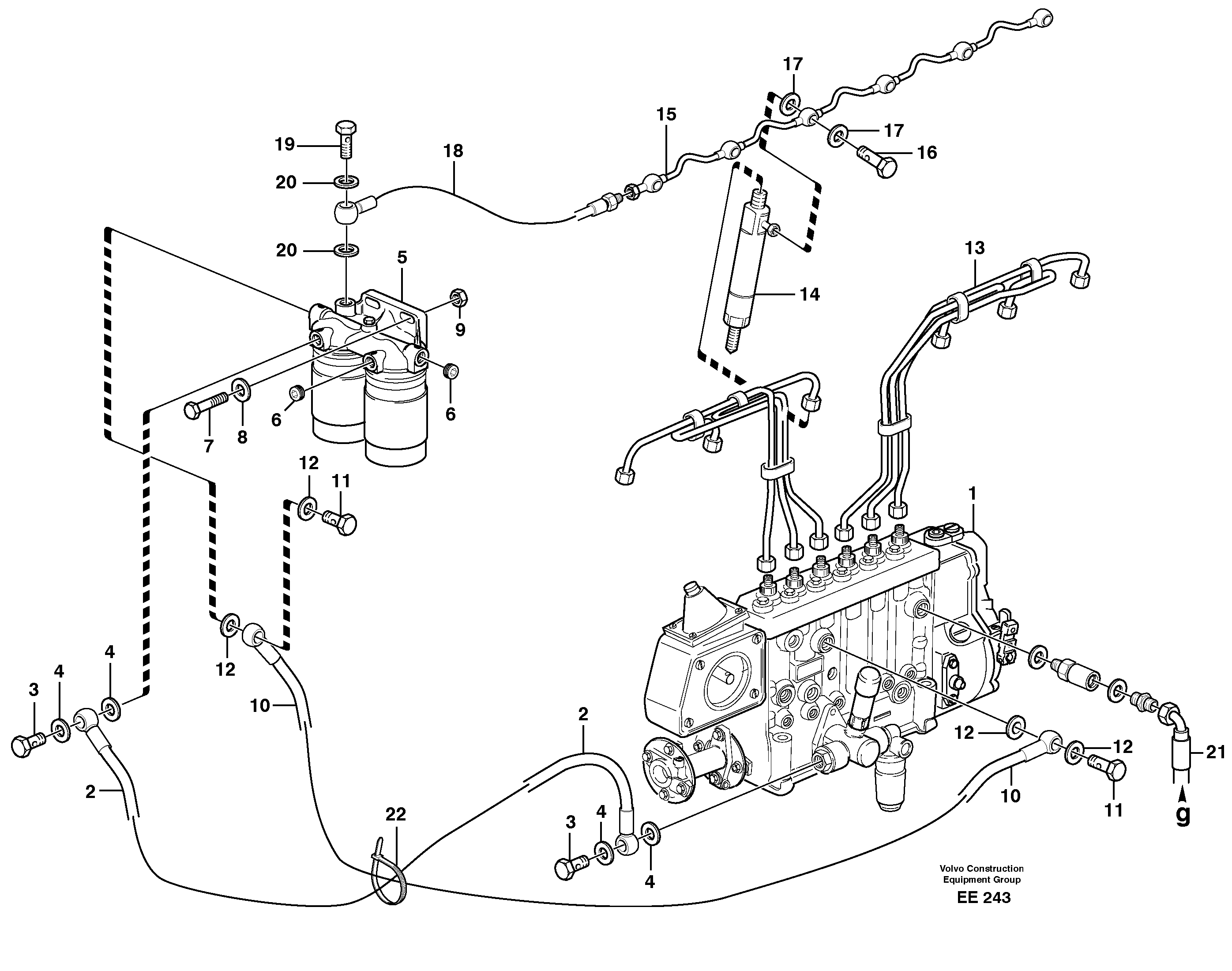 Fuel pipes, injection pump - fuel filter - injector — volvo parts diagram