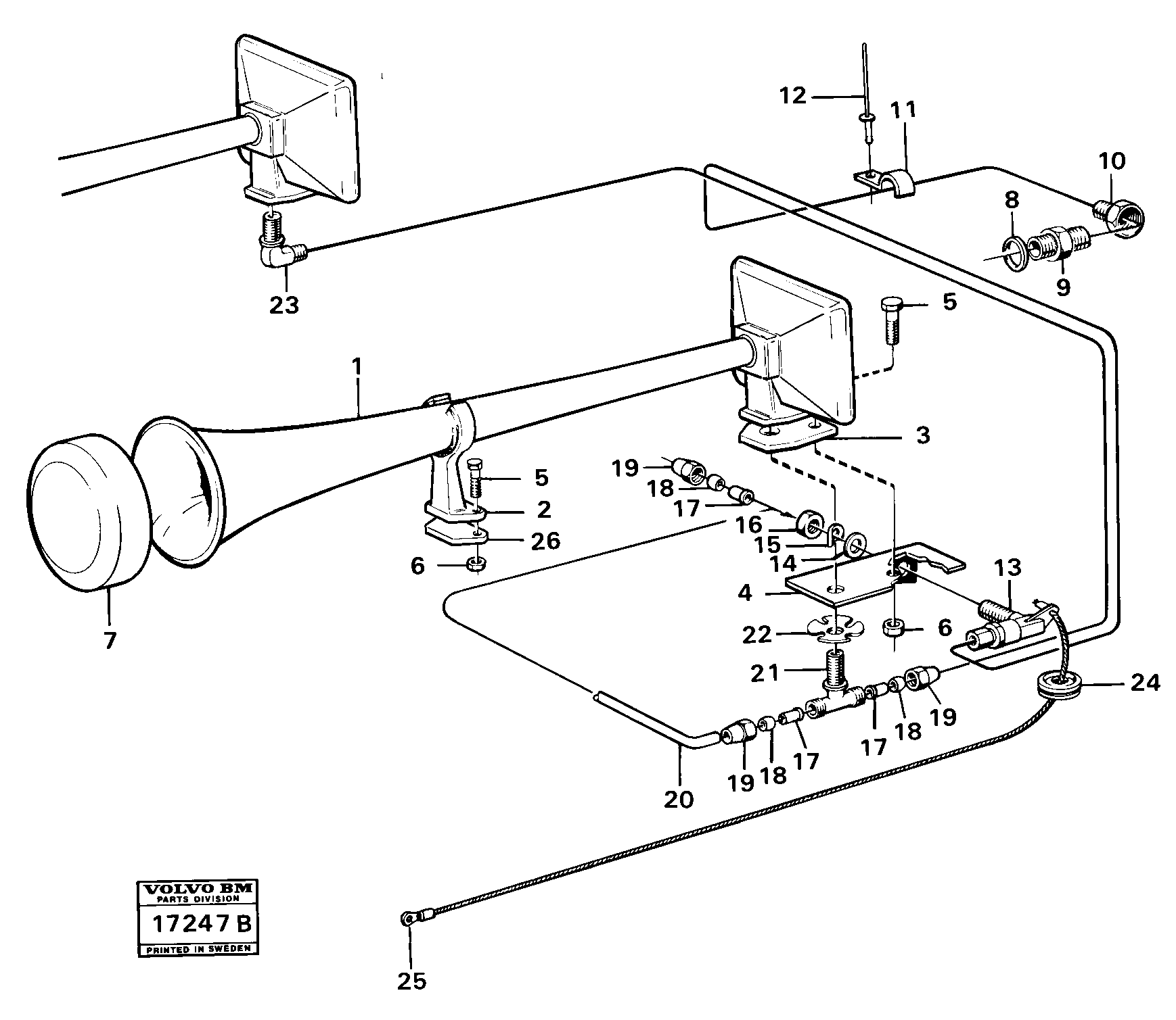Compressed air horn with connections 98814 — volvo parts diagram