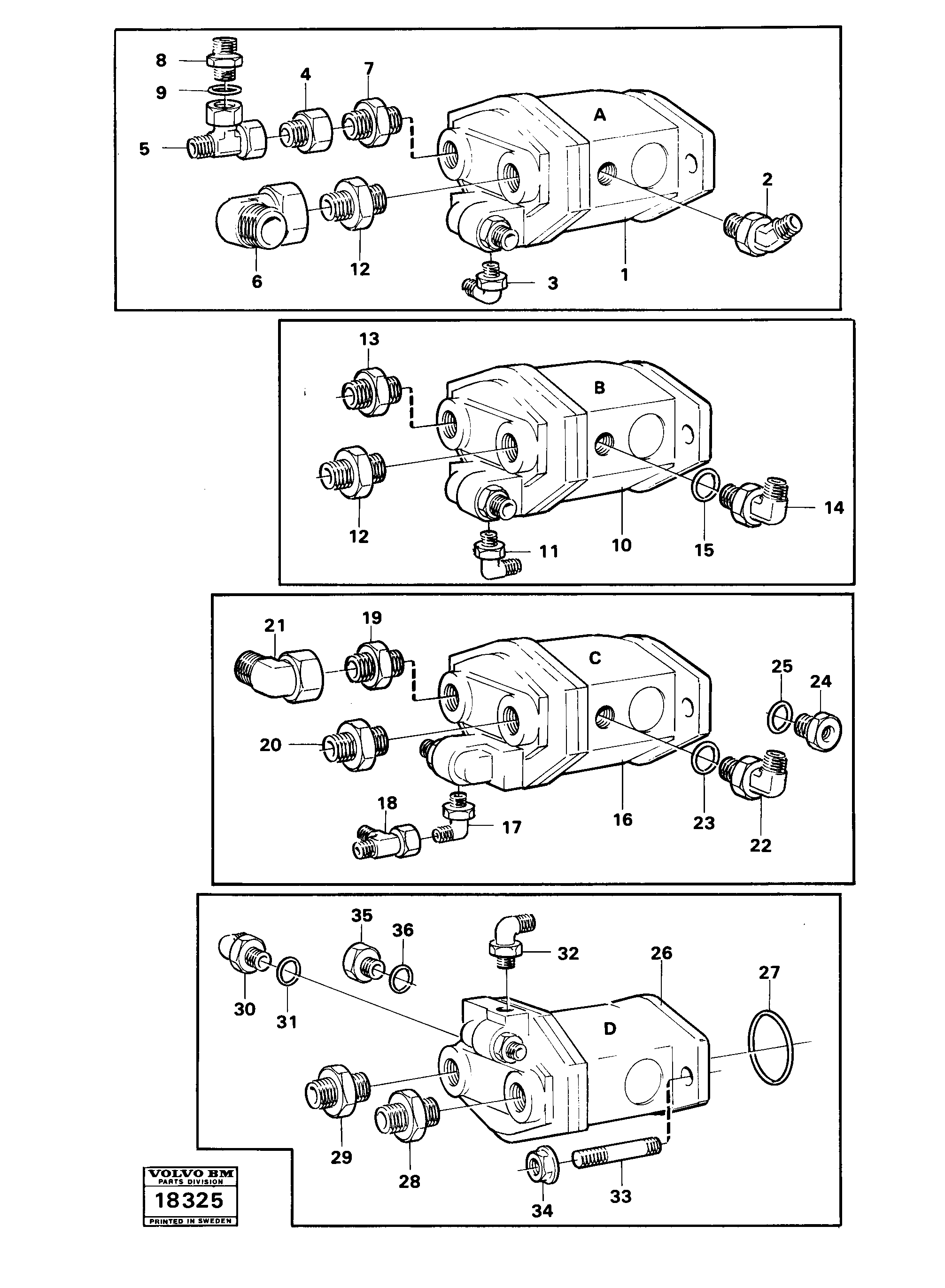 Hydraulic pumps with fitting parts — volvo parts diagram