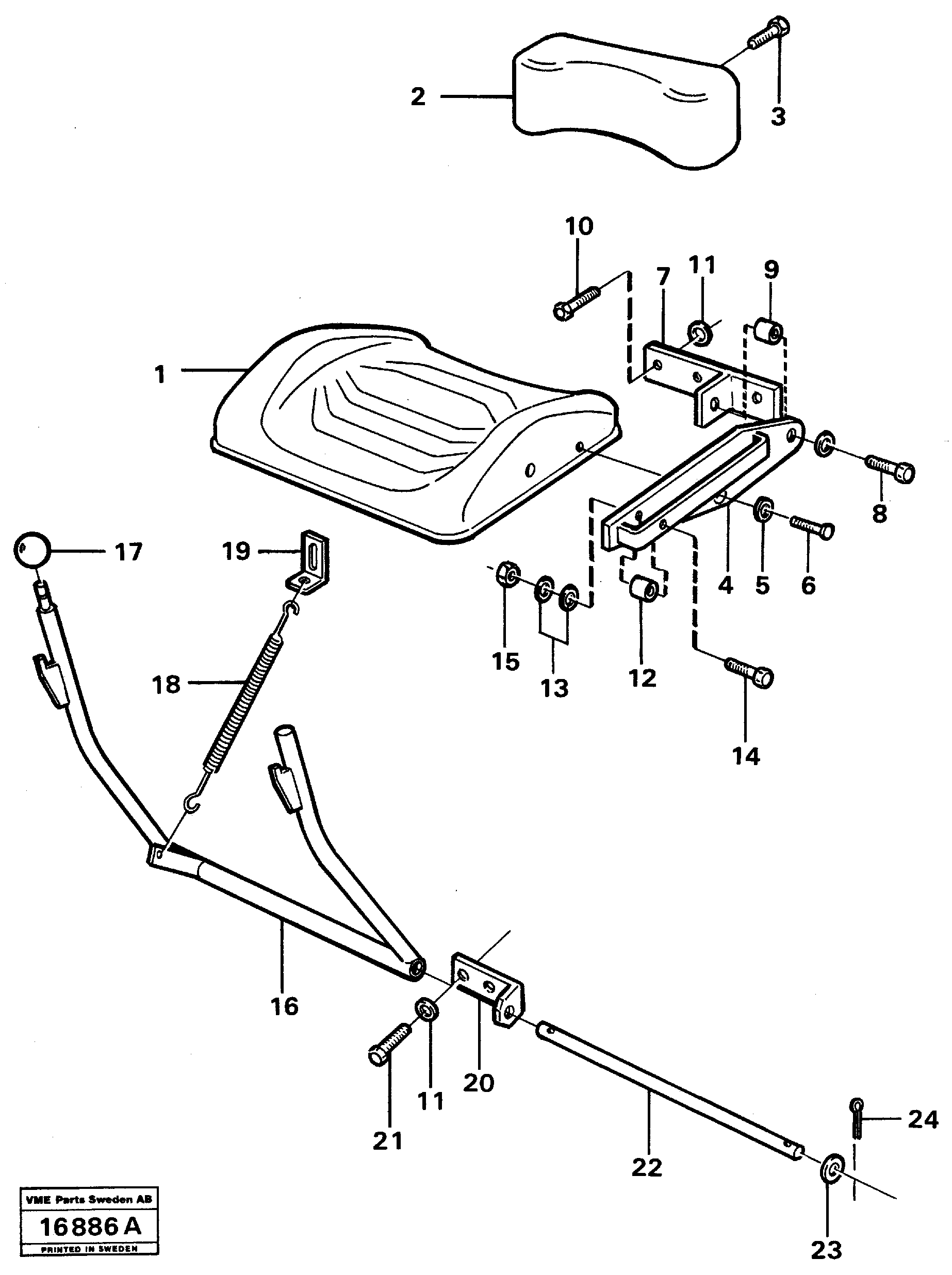 Folding seat 99128, 90671 Std Usa — volvo parts diagram