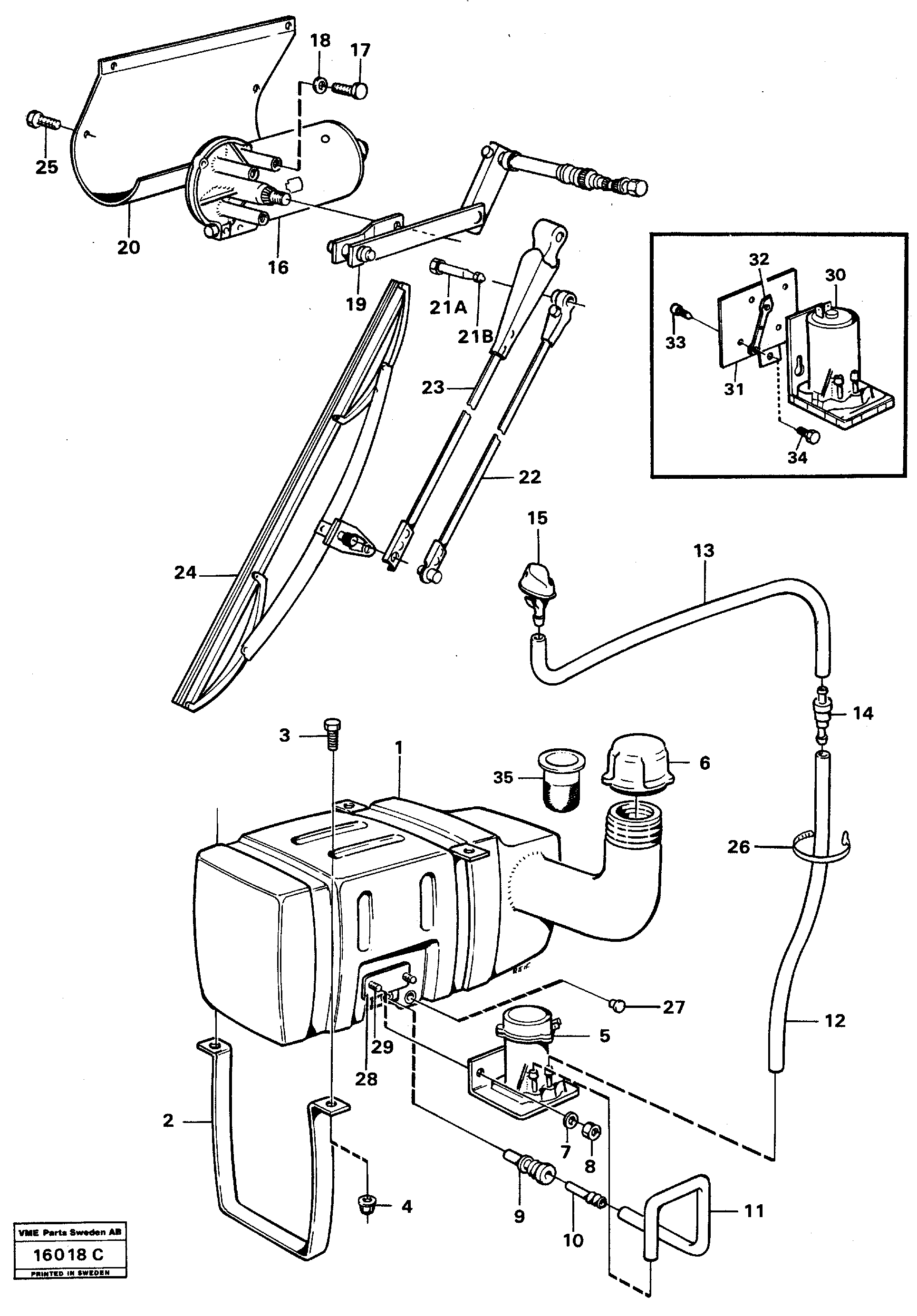Windscreen washer and wiper — volvo parts diagram