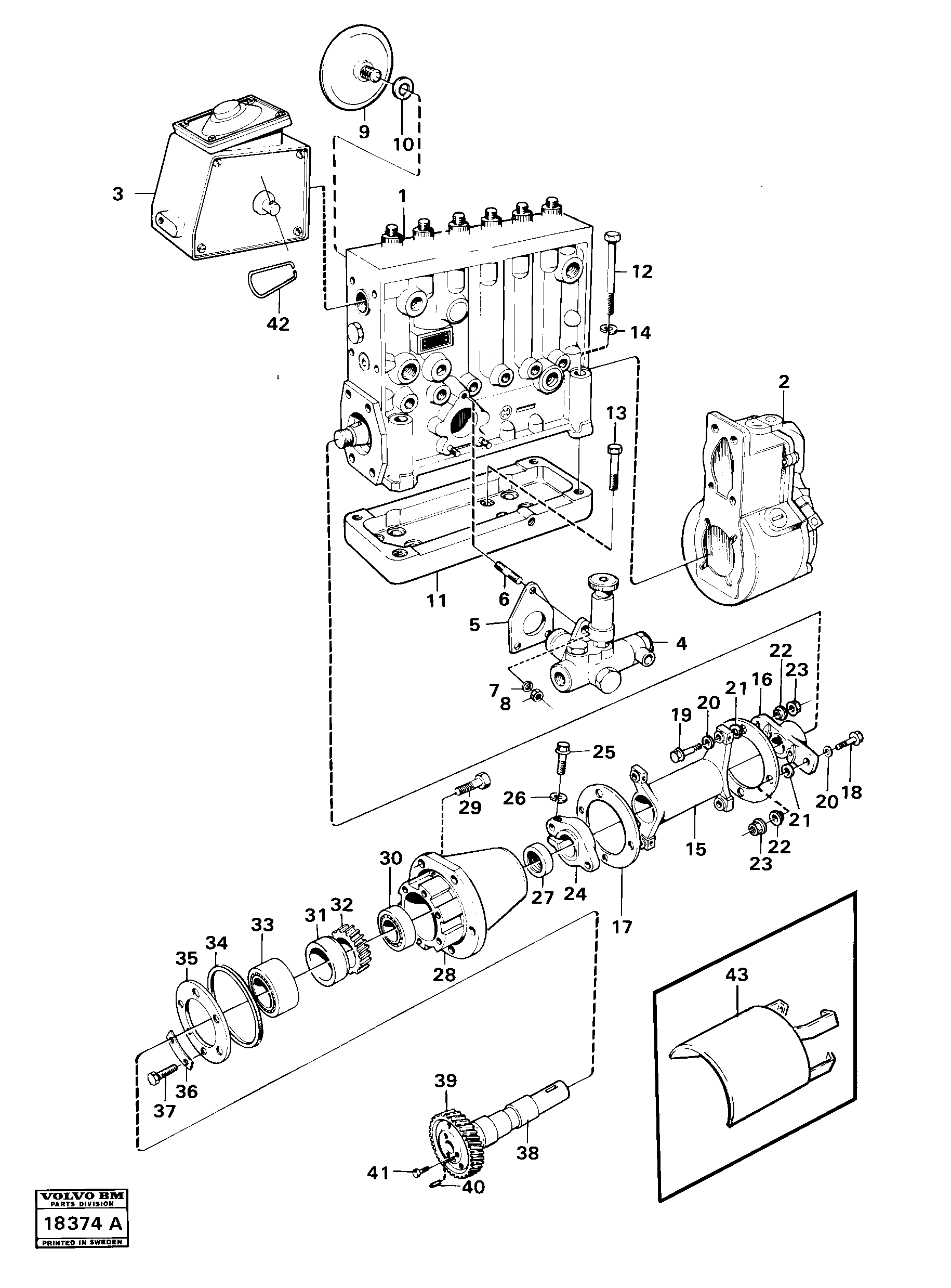 Fuel injection pump with fitting parts — volvo parts diagram