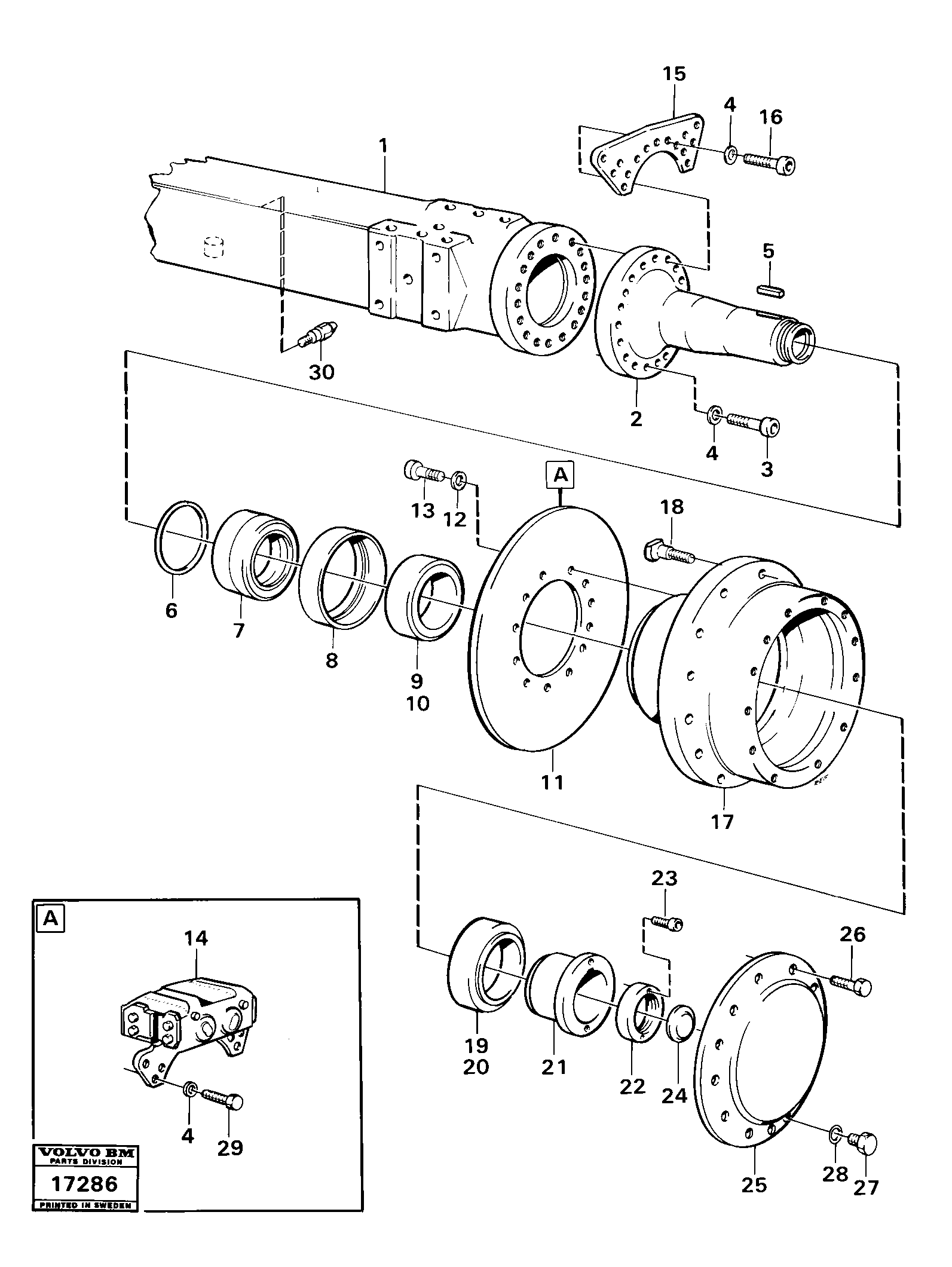 Trailing wheel axle ta 54 d, tillv nr 4952 - Prod Nr 23708 — volvo parts diagram