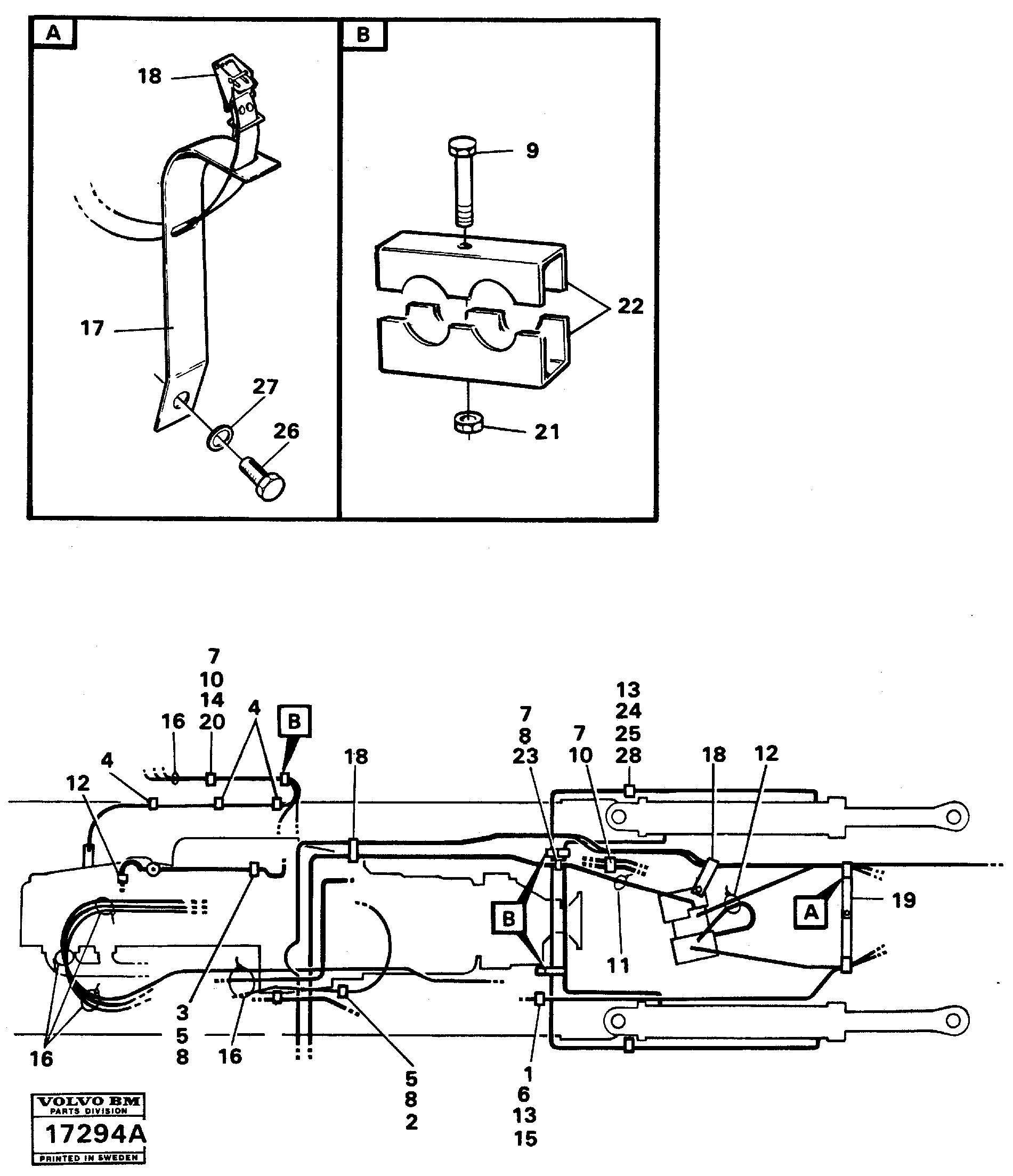 Hydraulic system clips — volvo parts diagram