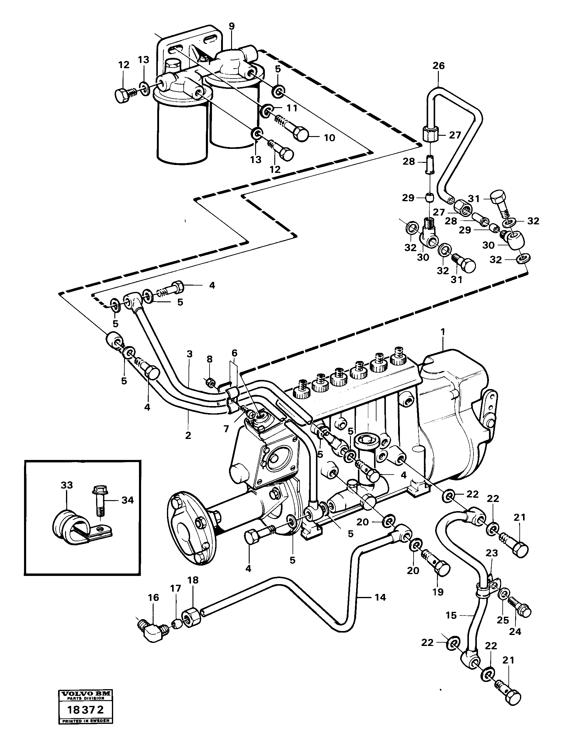 Fuel pipes,fuelinjec.pumpfuel filter — volvo parts diagram