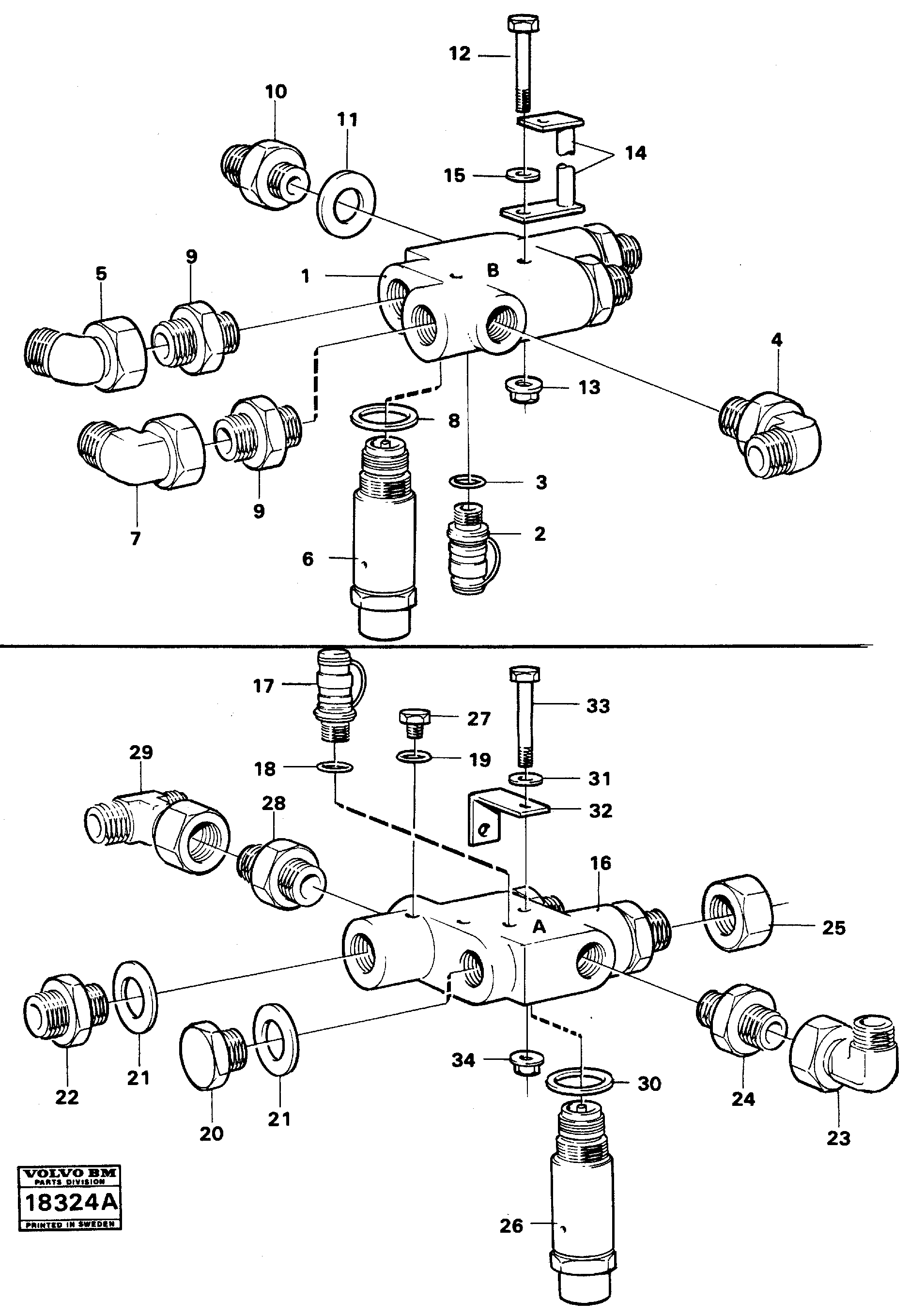 Valve body with fitting parts — volvo parts diagram