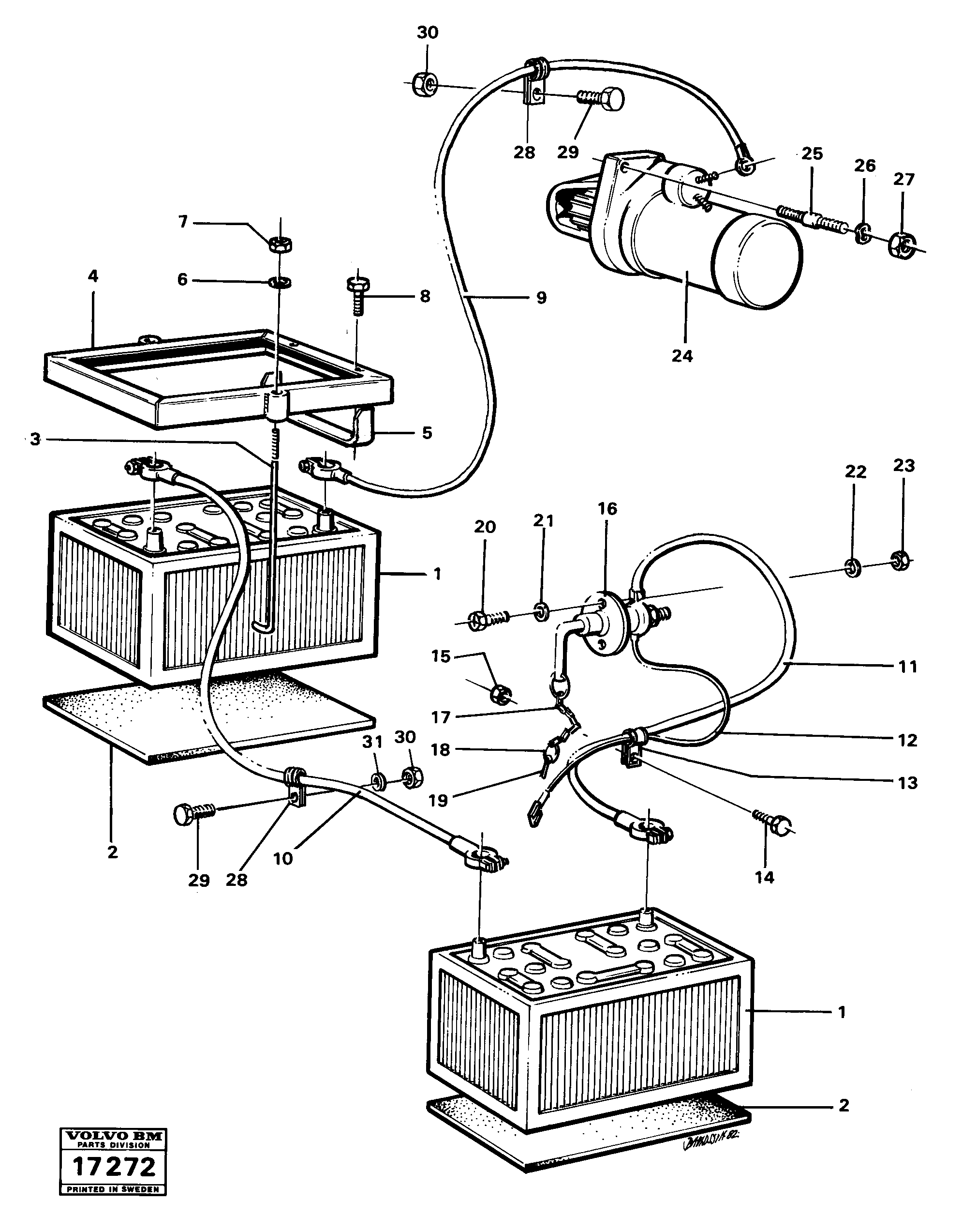 Battery with assembling details — volvo parts diagram