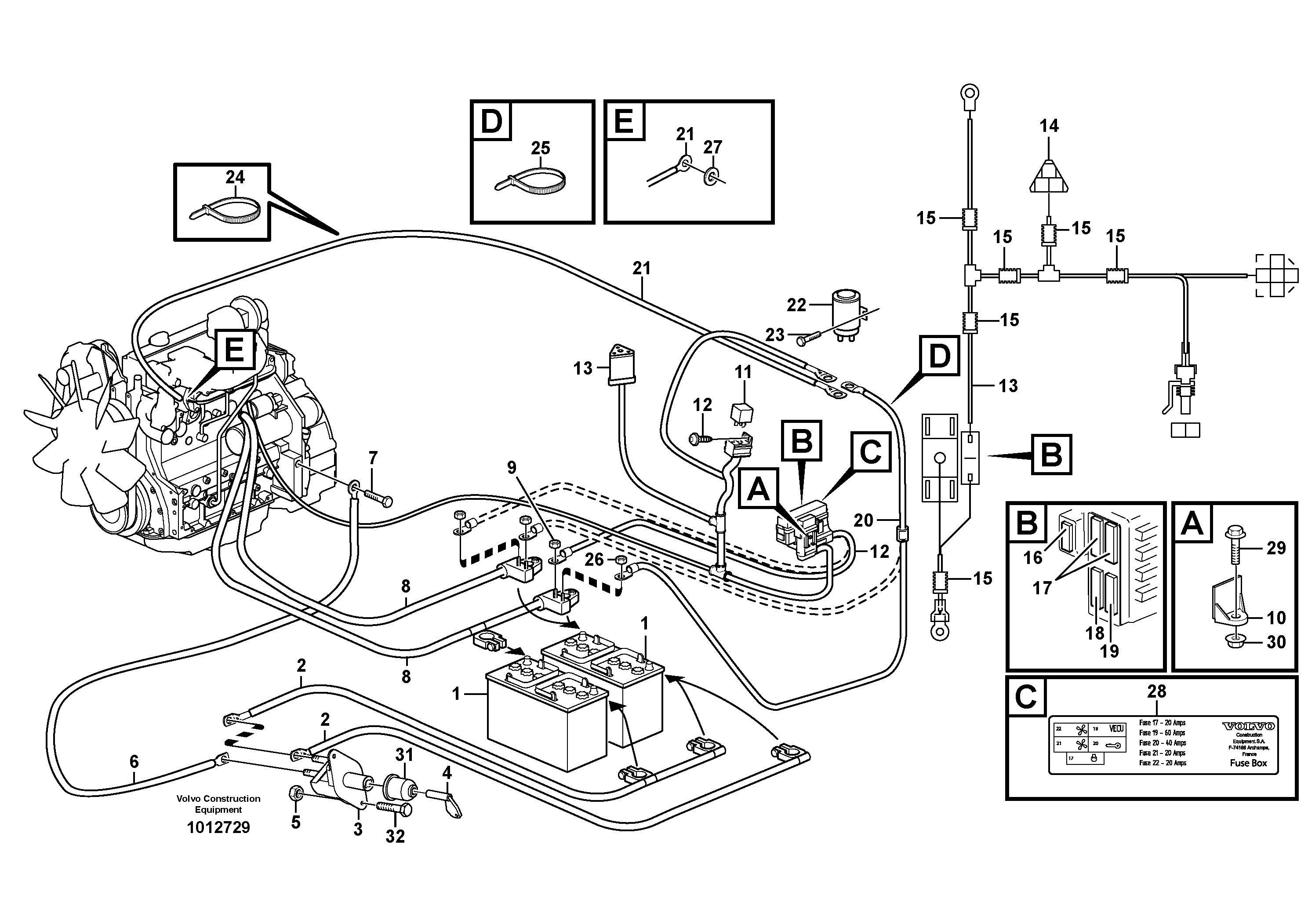 Battery cable and main switch — volvo parts diagram