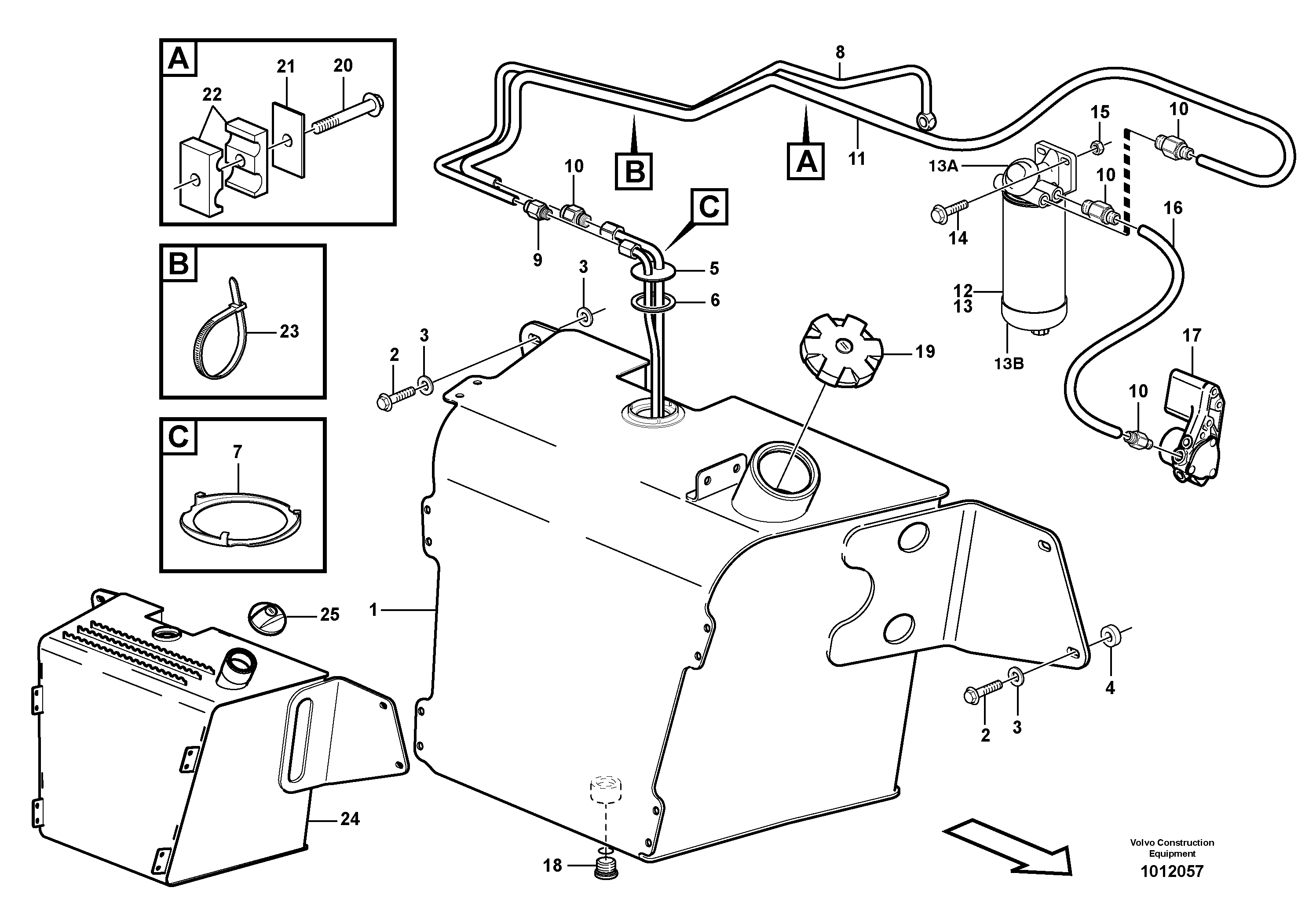 Fuel tank, fuel pipes — volvo parts diagram