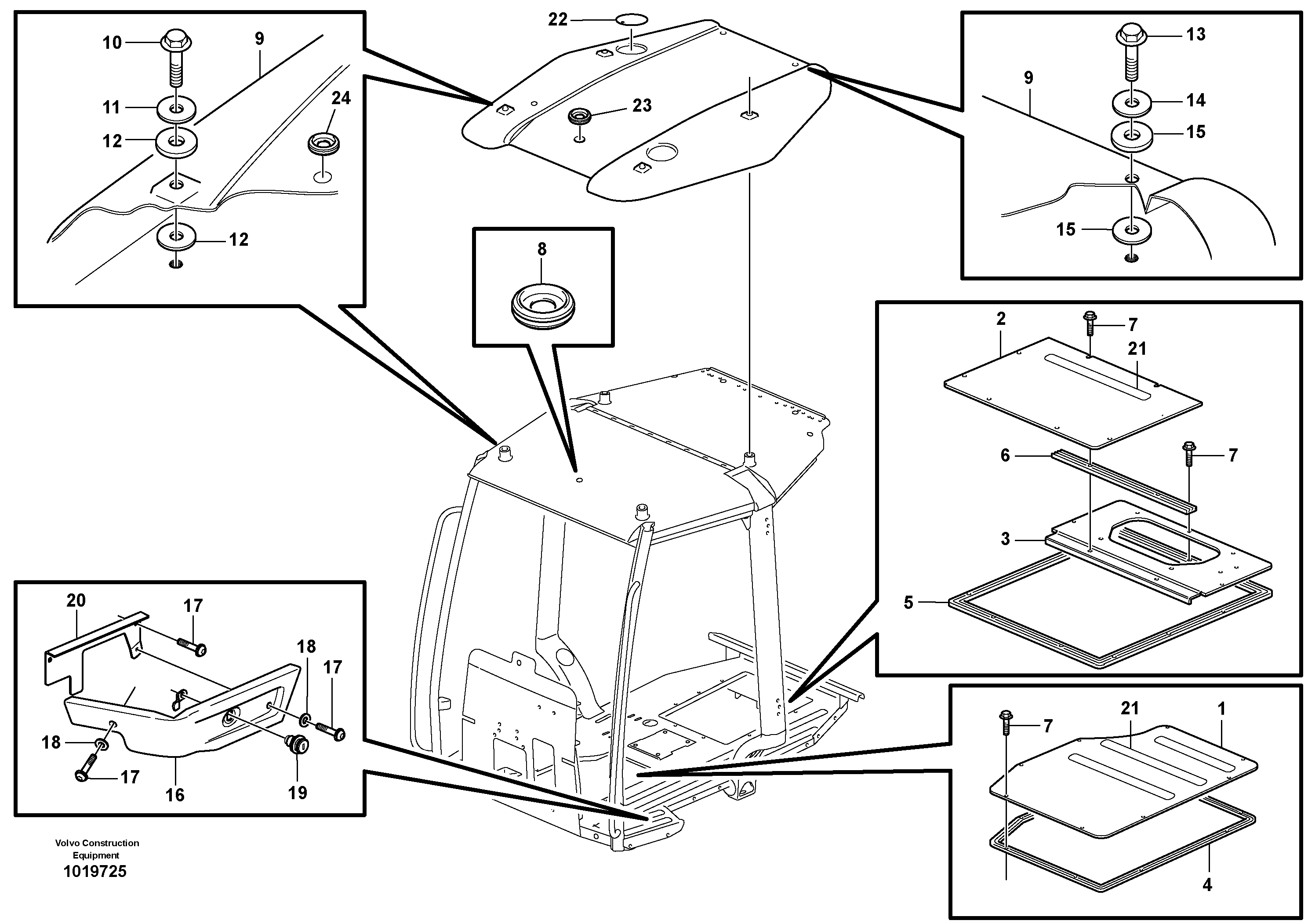Cab body: roof and floor panel. — volvo parts diagram
