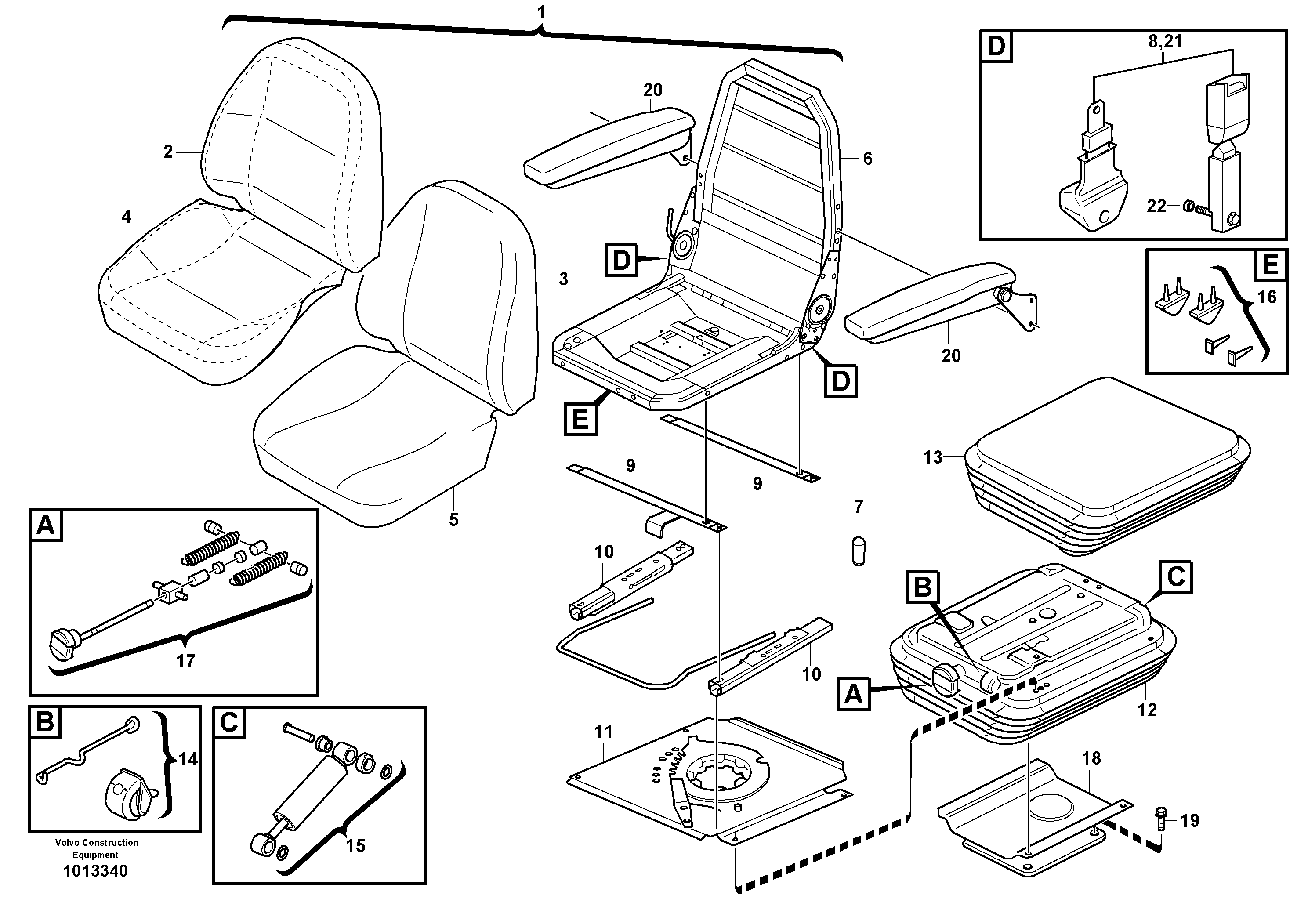 Operator seat with fitting parts — volvo parts diagram