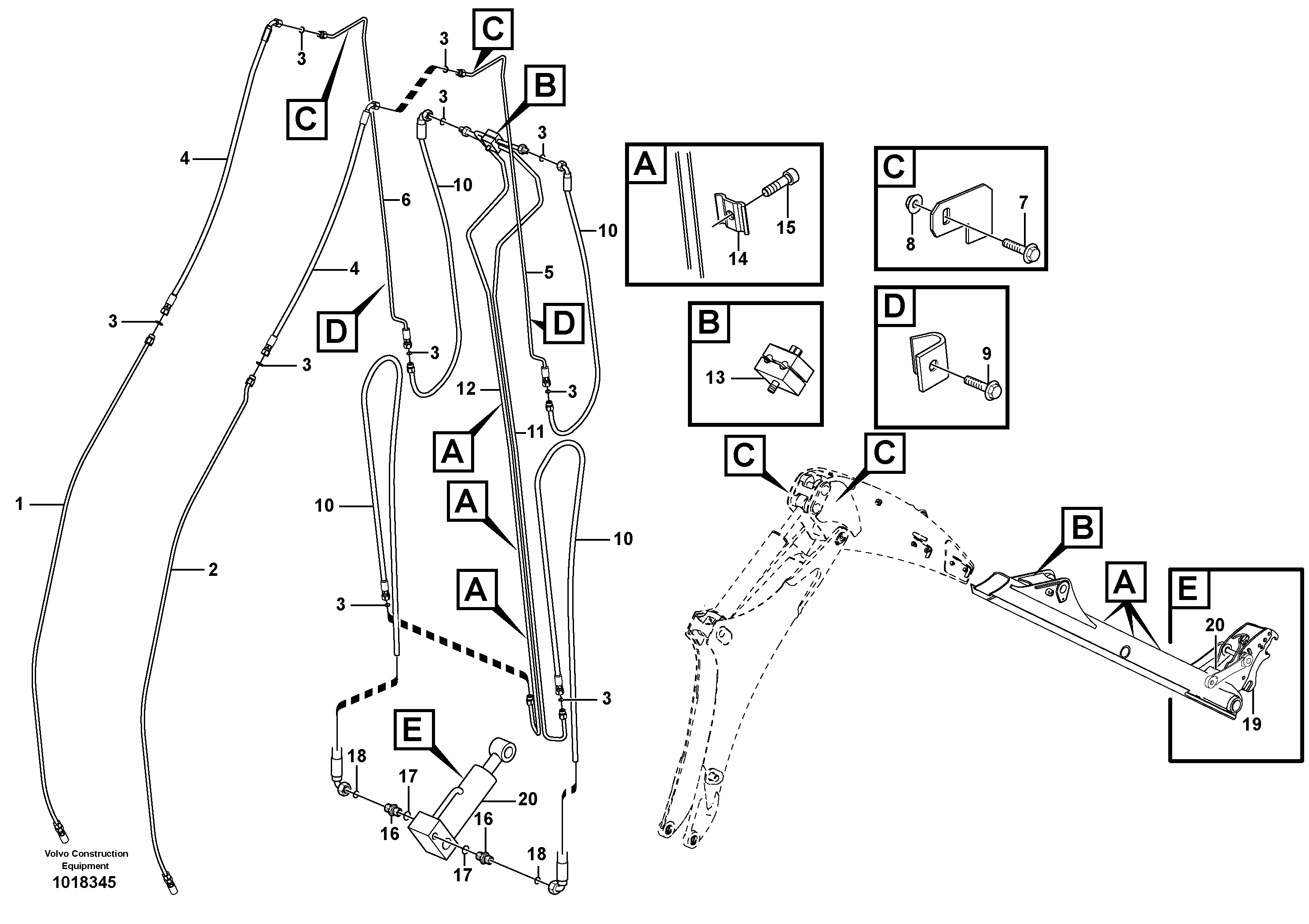 Hydraulic attachment bracket digger — volvo parts diagram