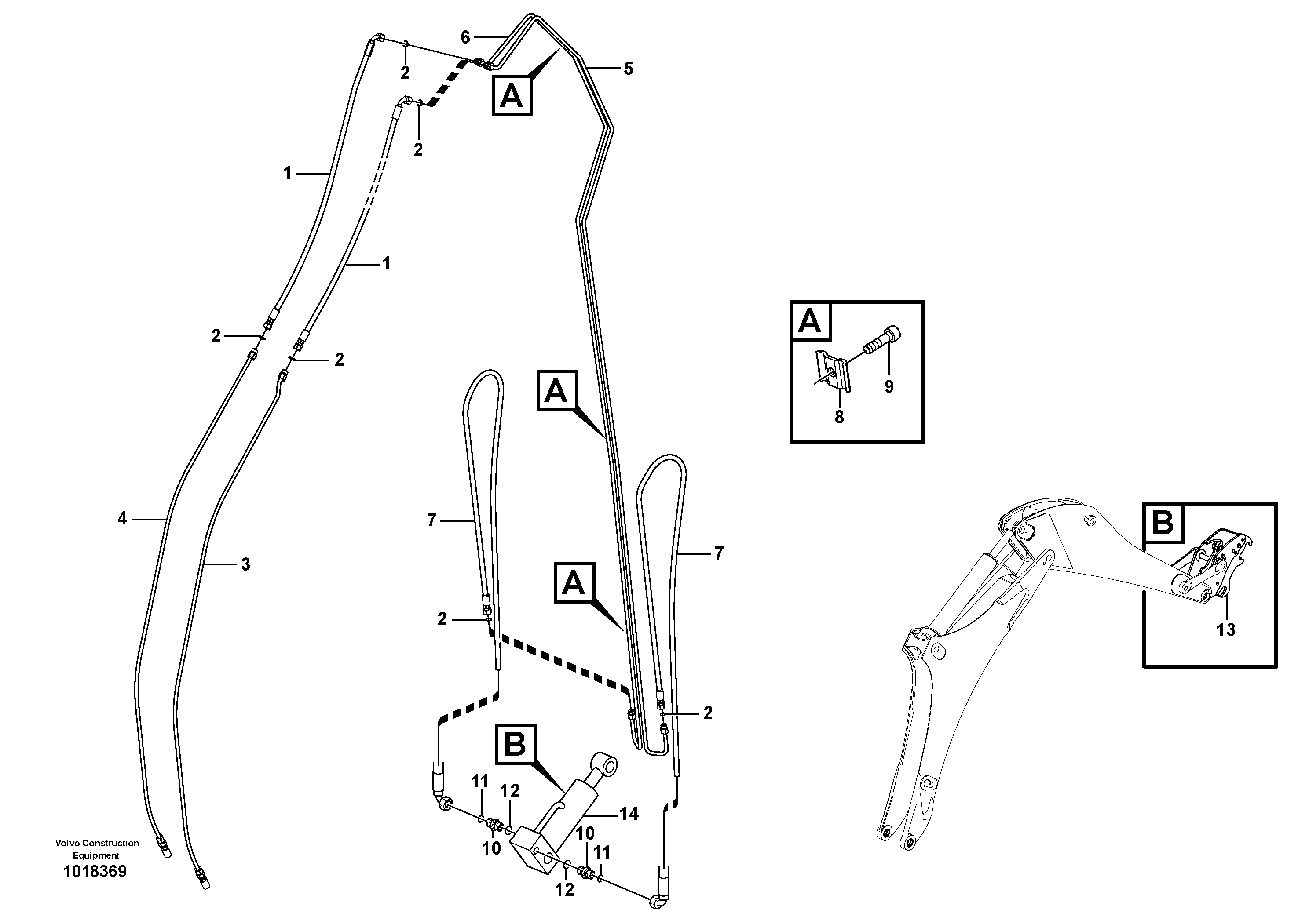 Hydraulic attachment bracket digger (11891351, 11891362) — volvo parts diagram