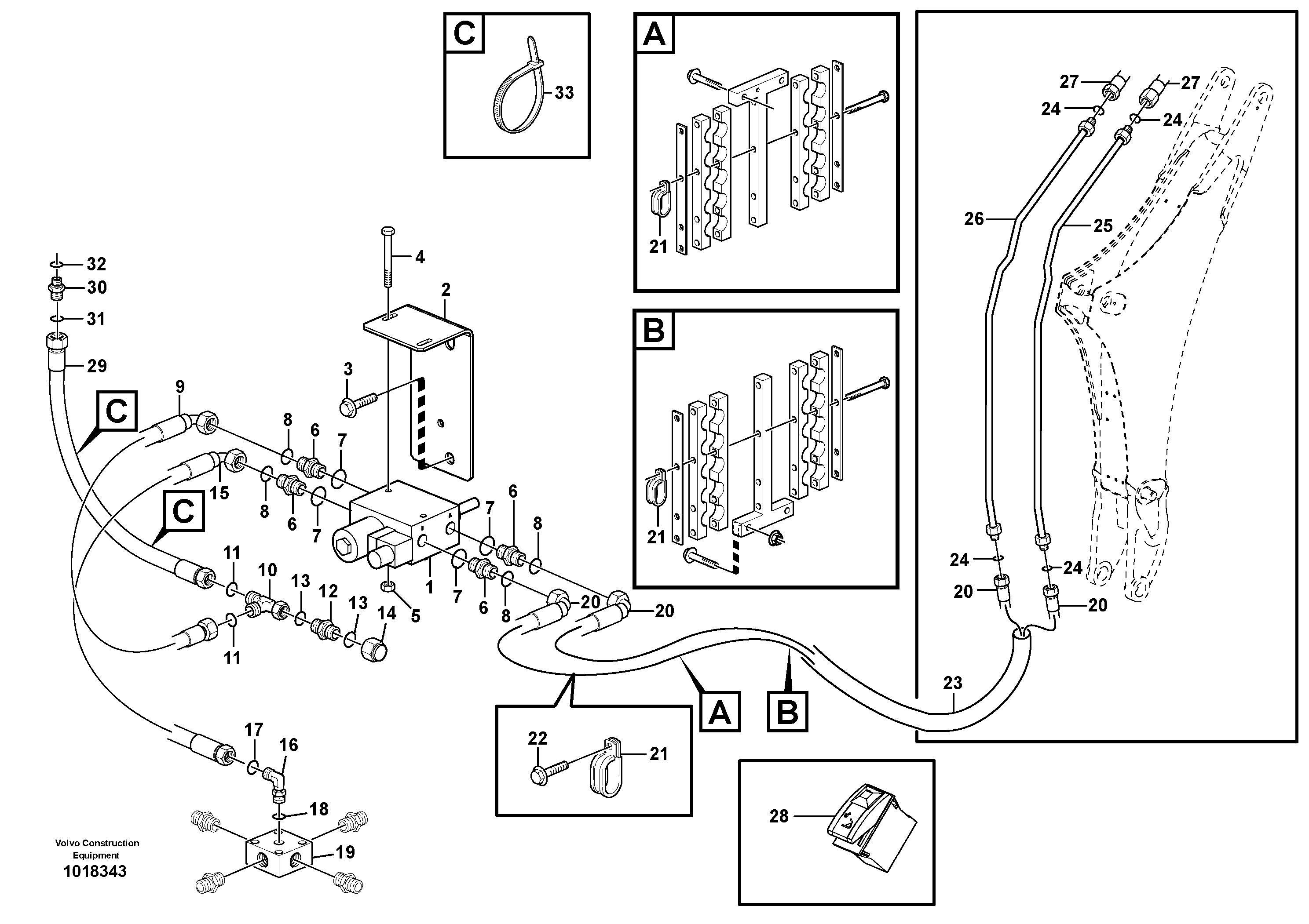 Hydraulic attachment bracket digger  11891448, 11891449, 11891450, 11891451 — volvo parts diagram