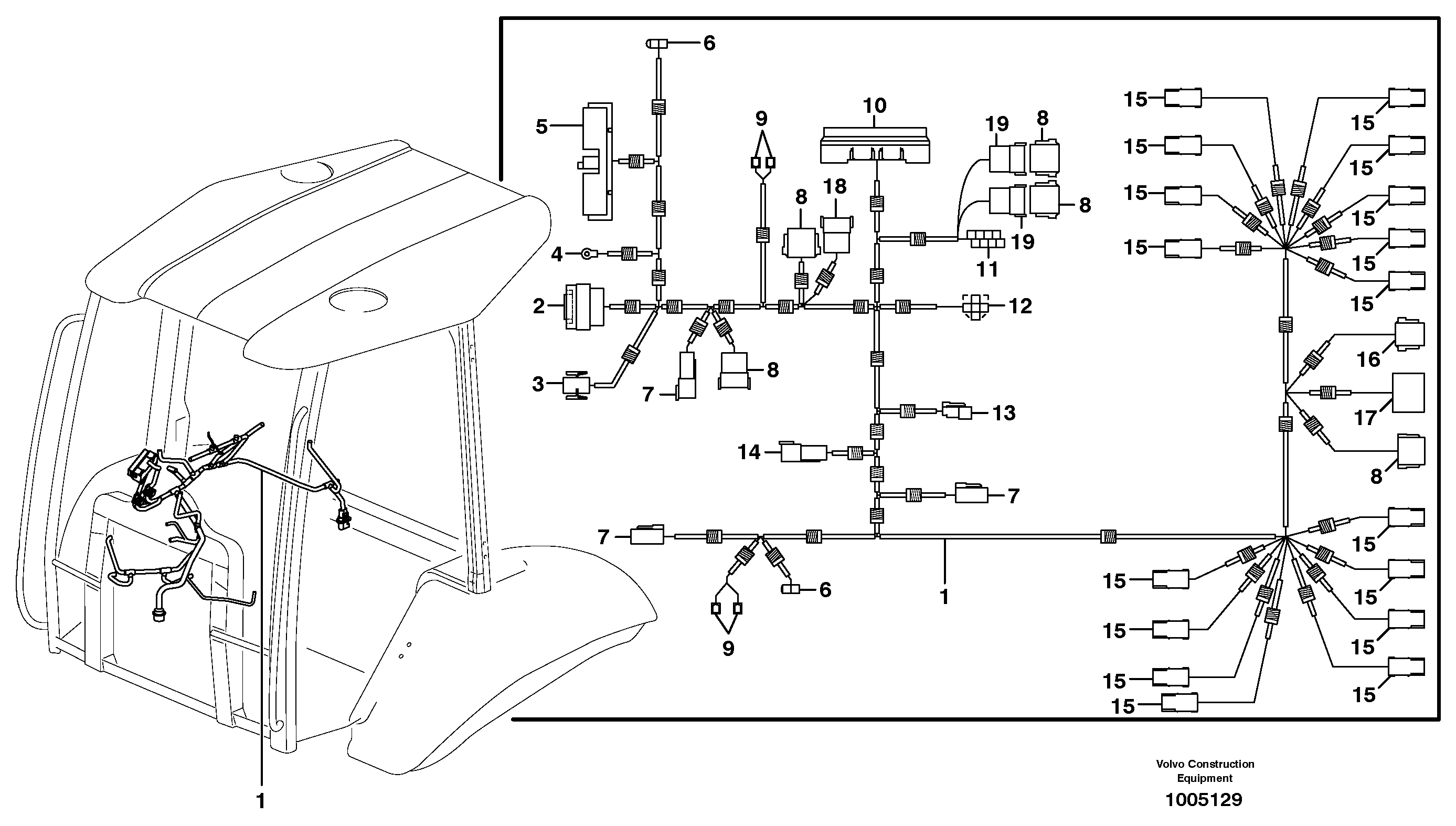 Cable harness, control panel right  SER NO -10020 — volvo parts diagram