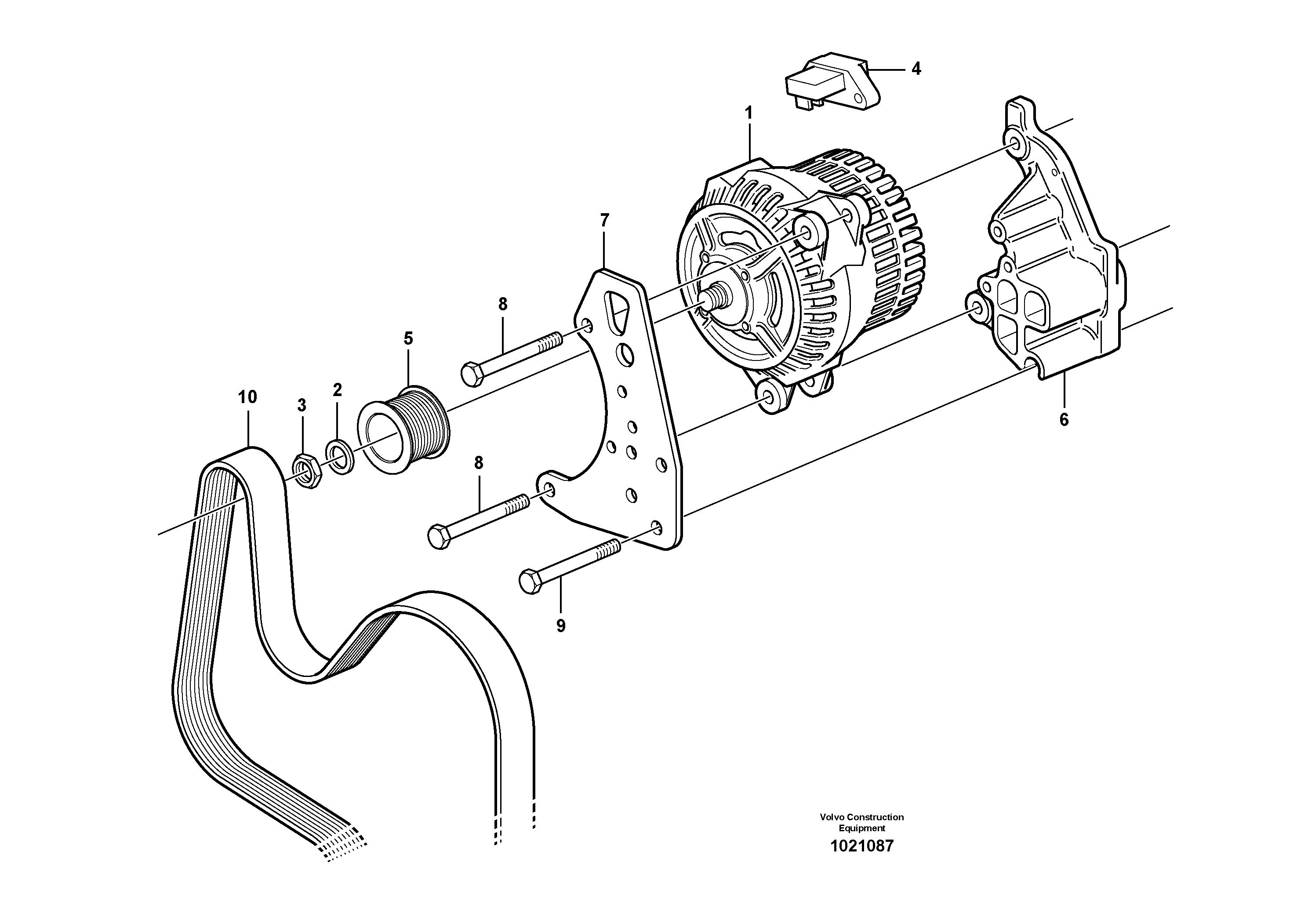 Alternator with assembling details — volvo parts diagram
