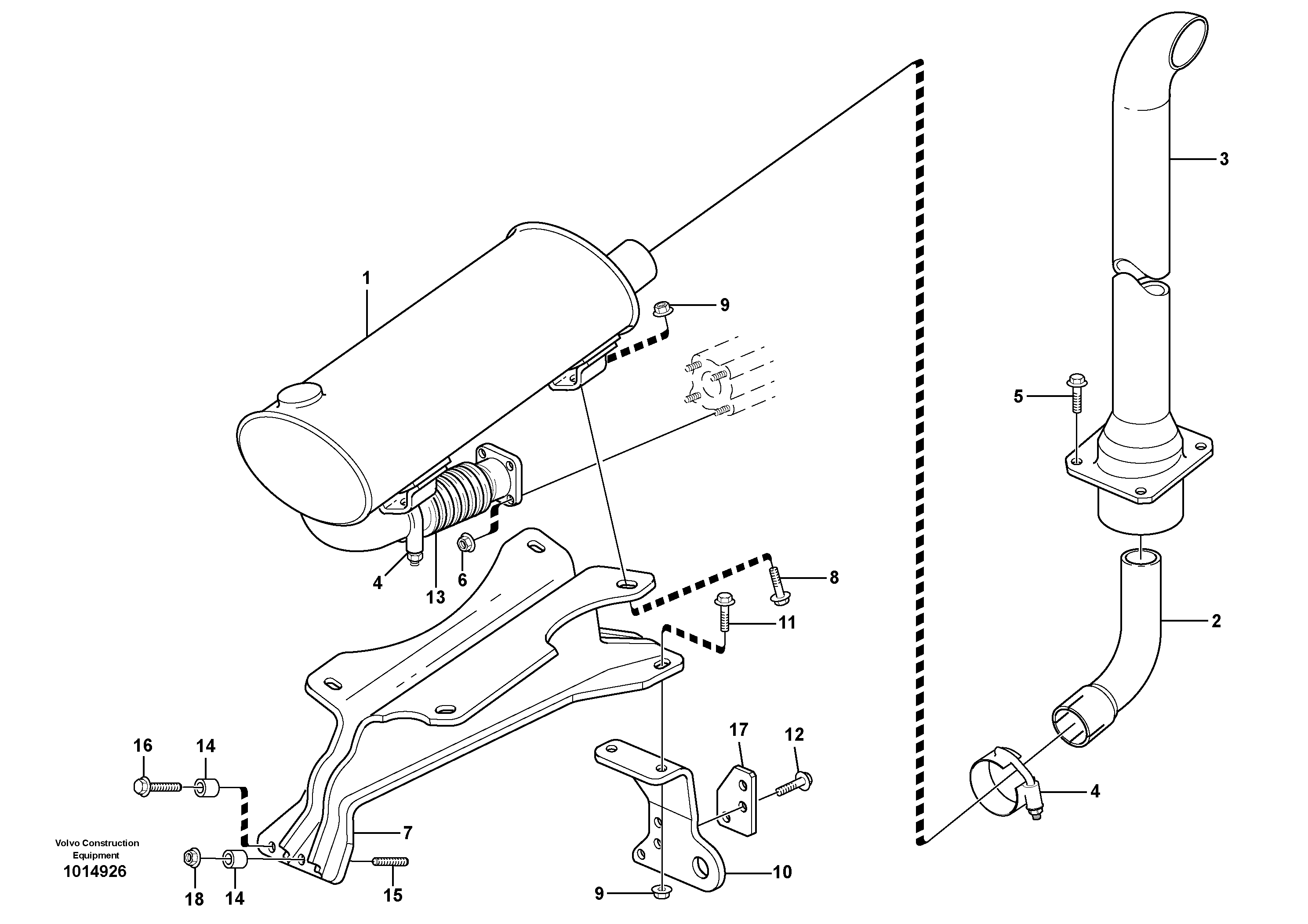 Exhaust system, silencer — volvo parts diagram