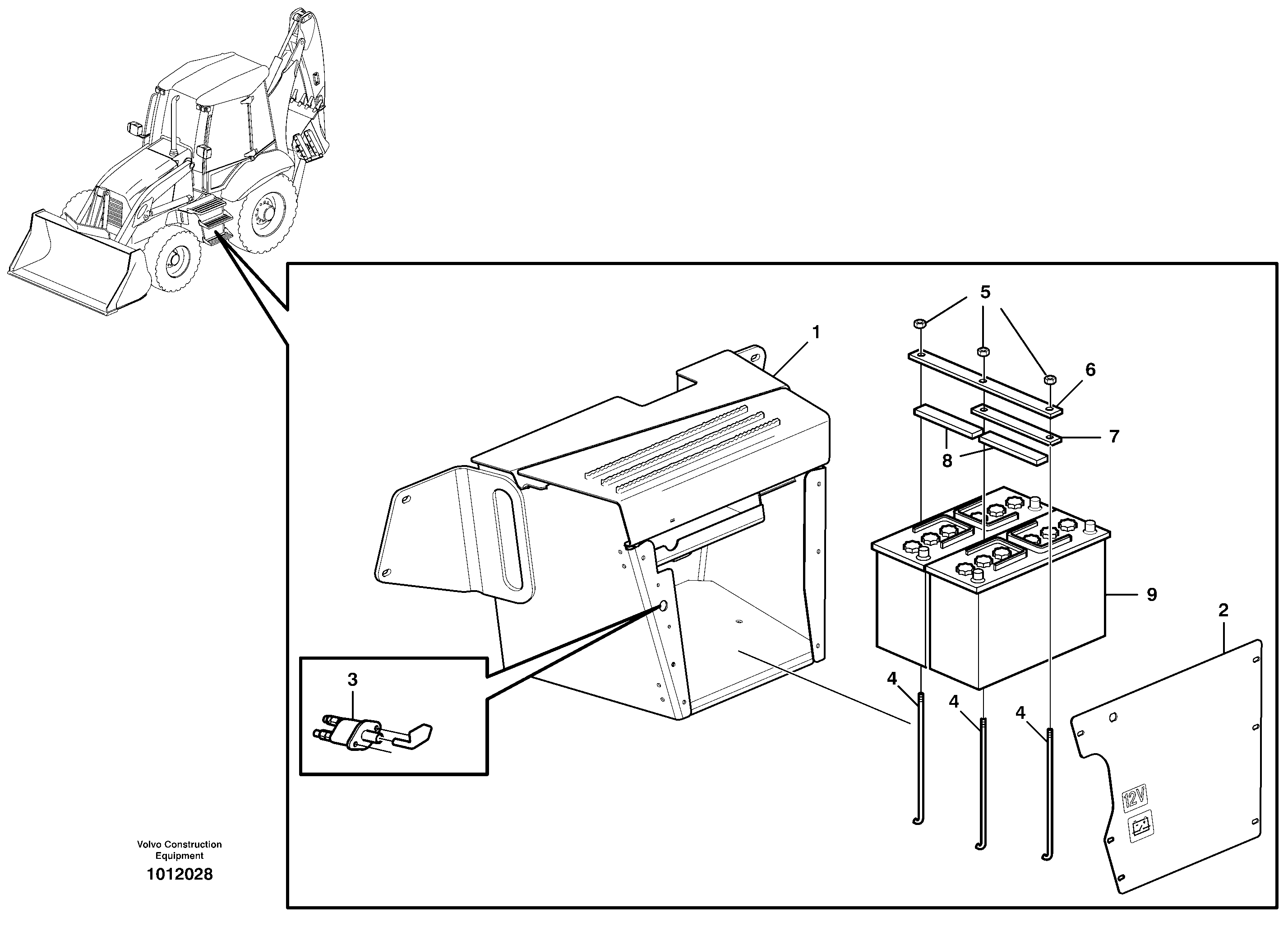 Battery box with fitting parts — volvo parts diagram