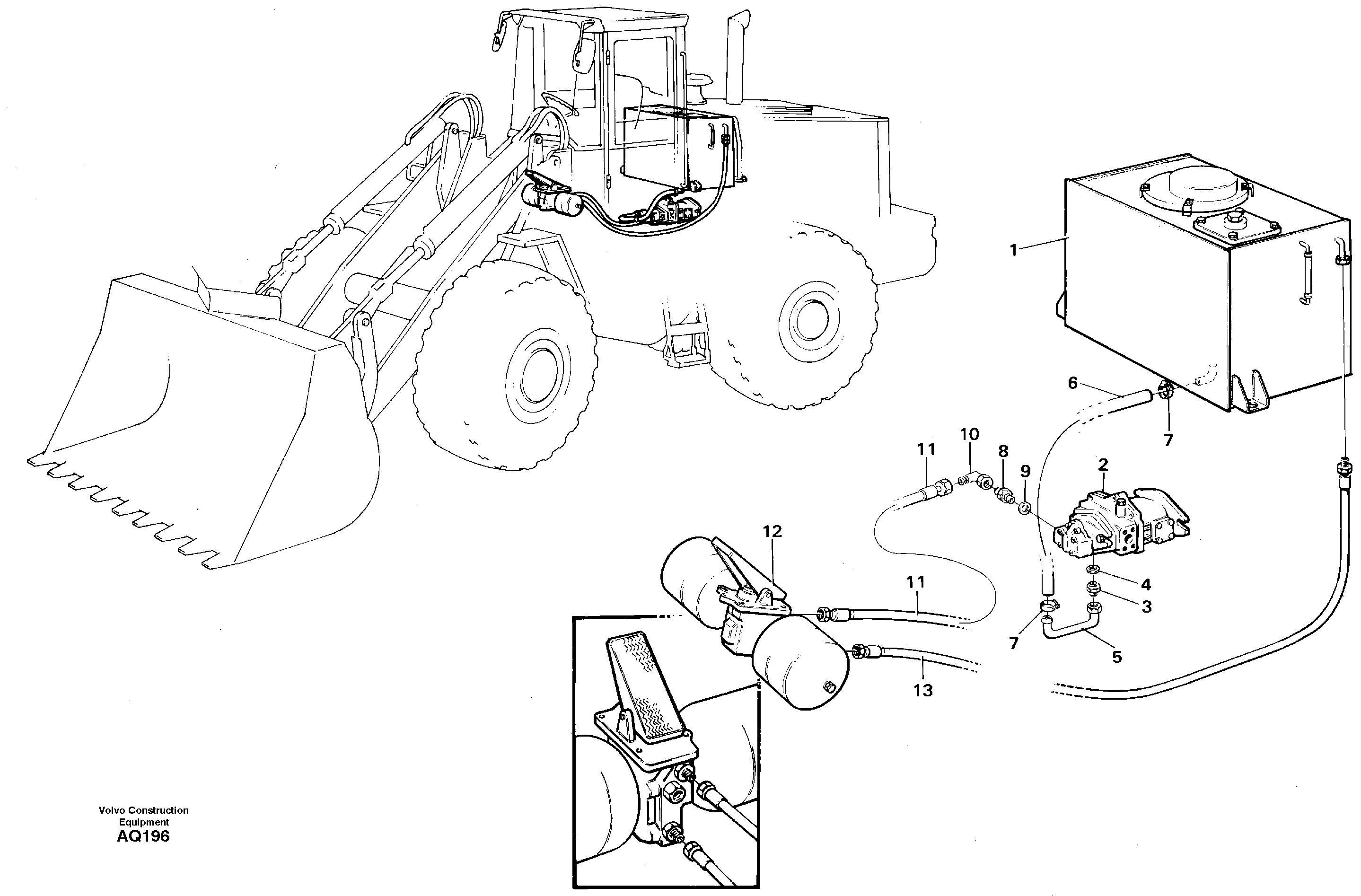 Brake hoses Tank - pump - footbrake valve — volvo parts diagram