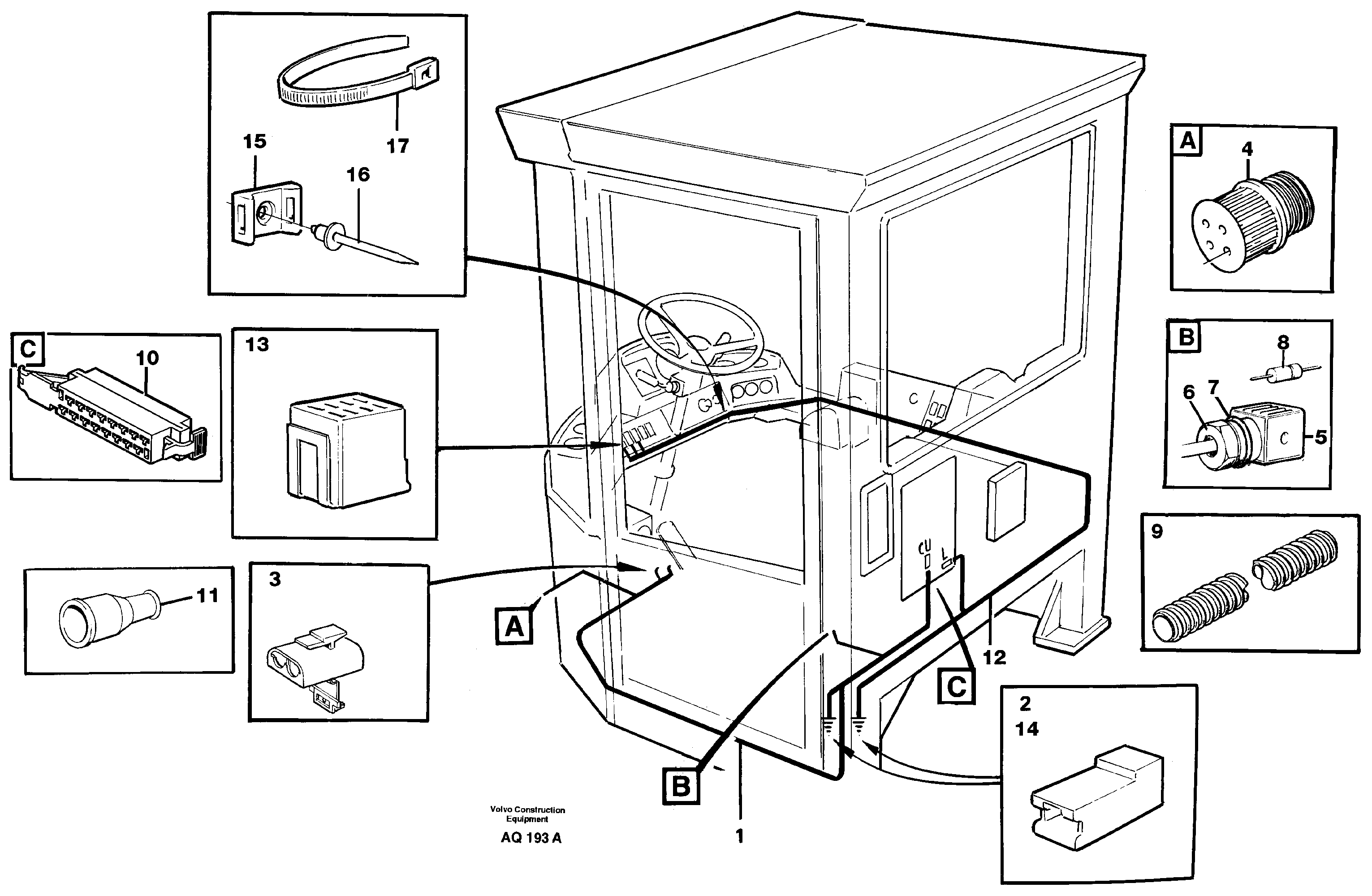 Cable harnesses, cab — volvo parts diagram