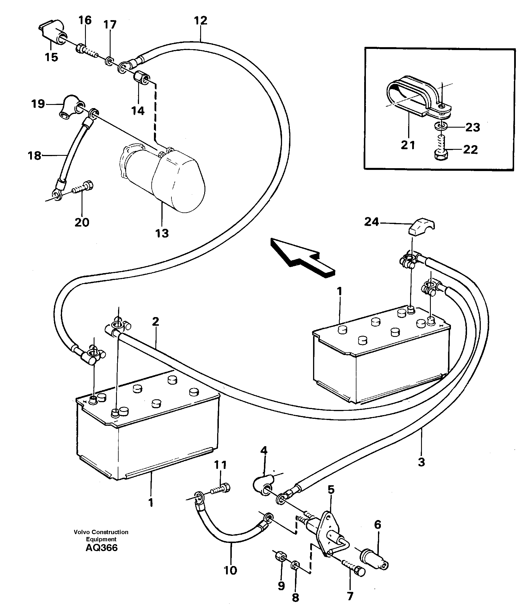 Battery with assembling details — volvo parts diagram