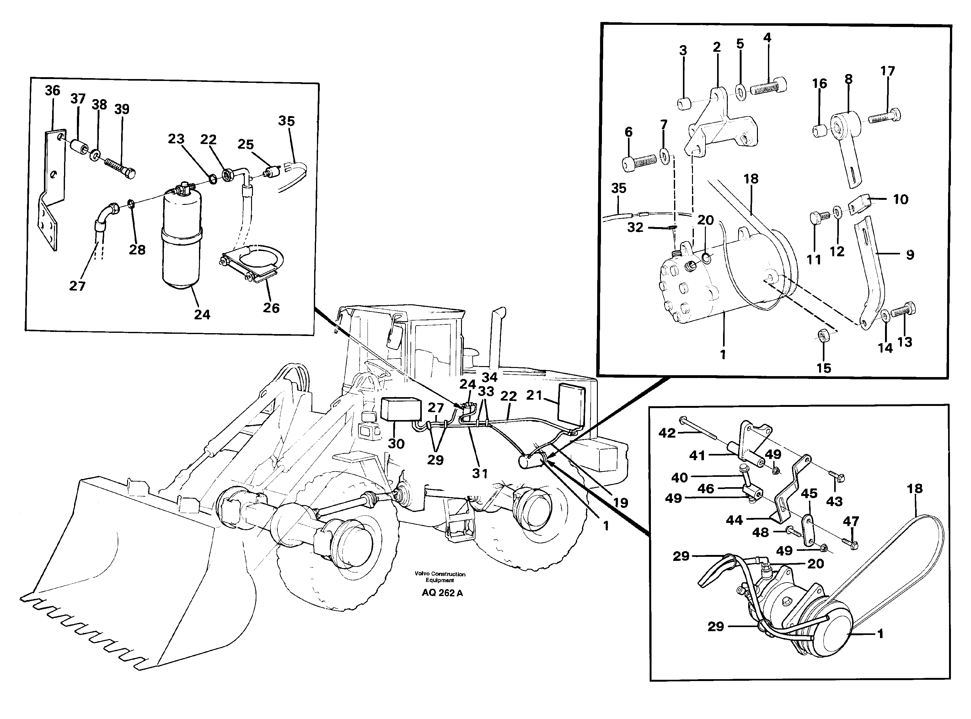 Compressor for cooling agent R134a with fitting parts.  94562, 94839 — volvo parts diagram