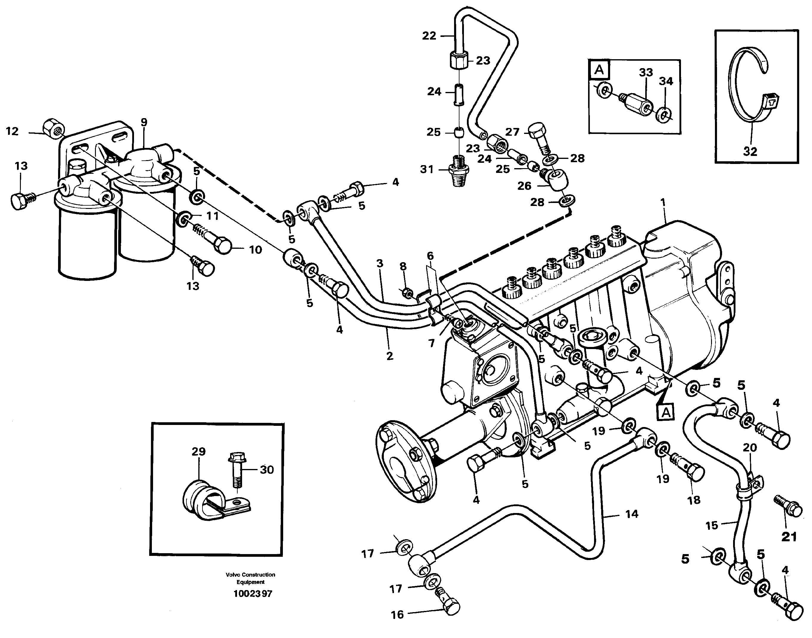 Fuel pipes, fuel injection pump - fuel filter — volvo parts diagram