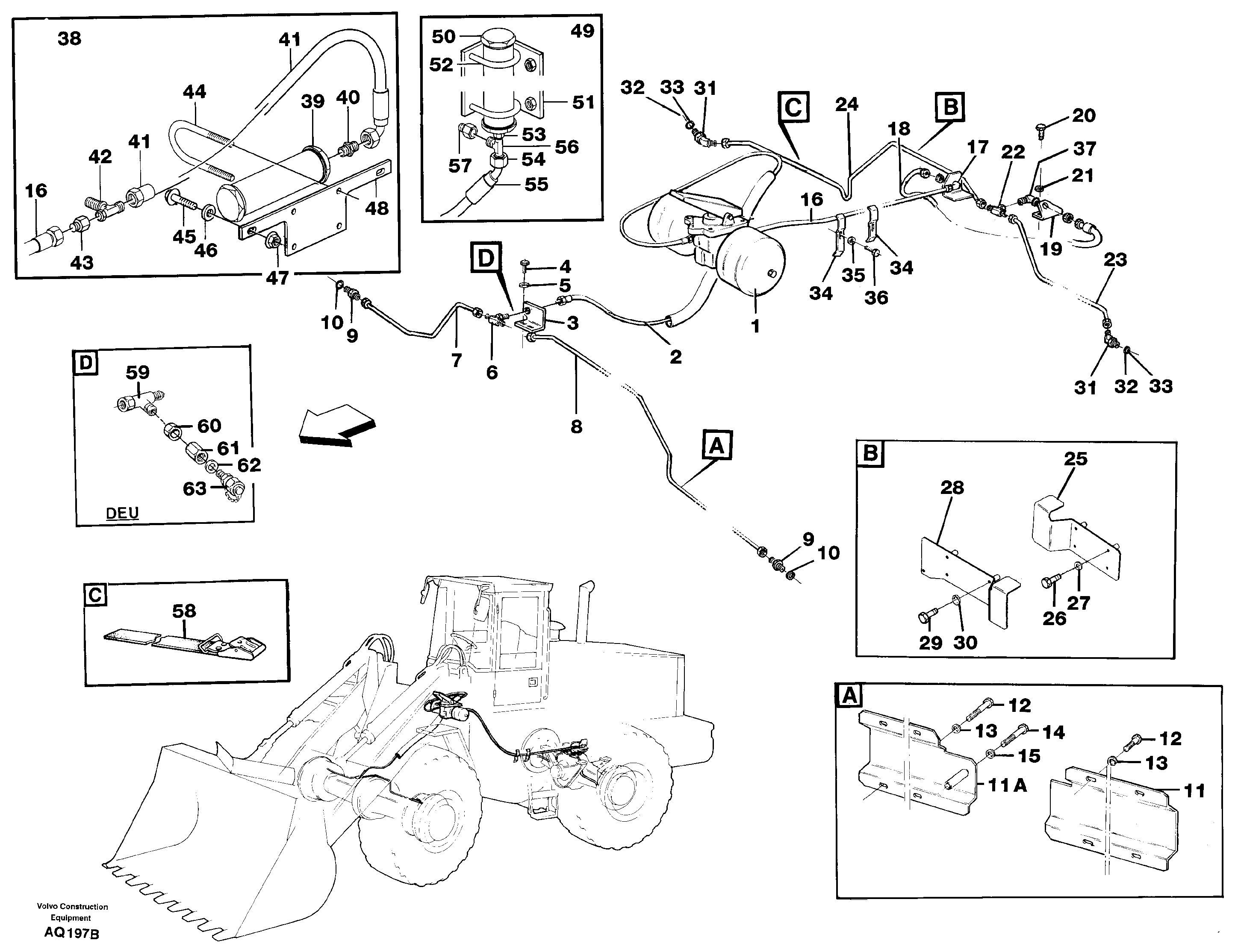 Brake pipes footbrake valve- front- and rear axle. — volvo parts diagram