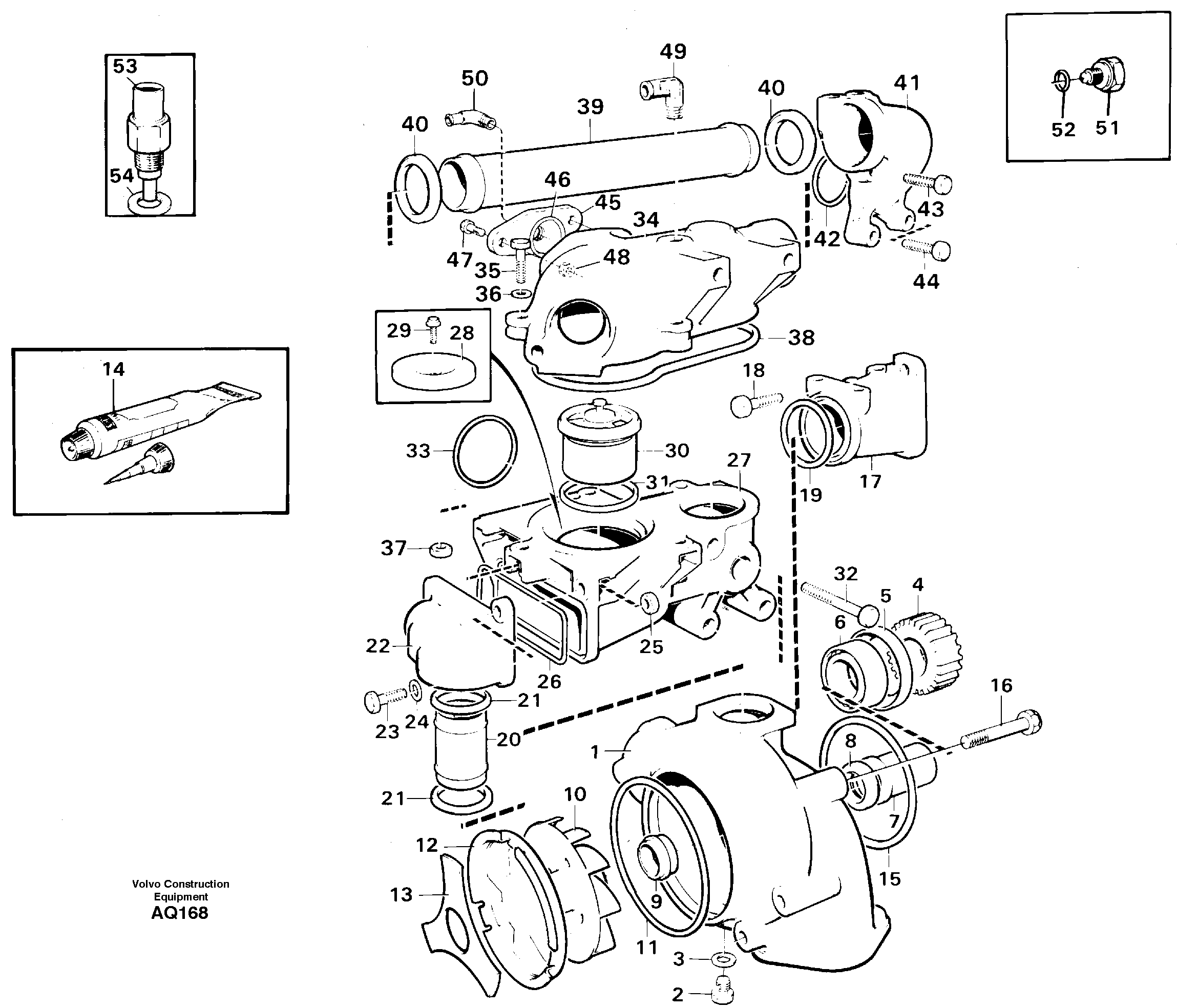 Water pump and thermostat housing — volvo parts diagram