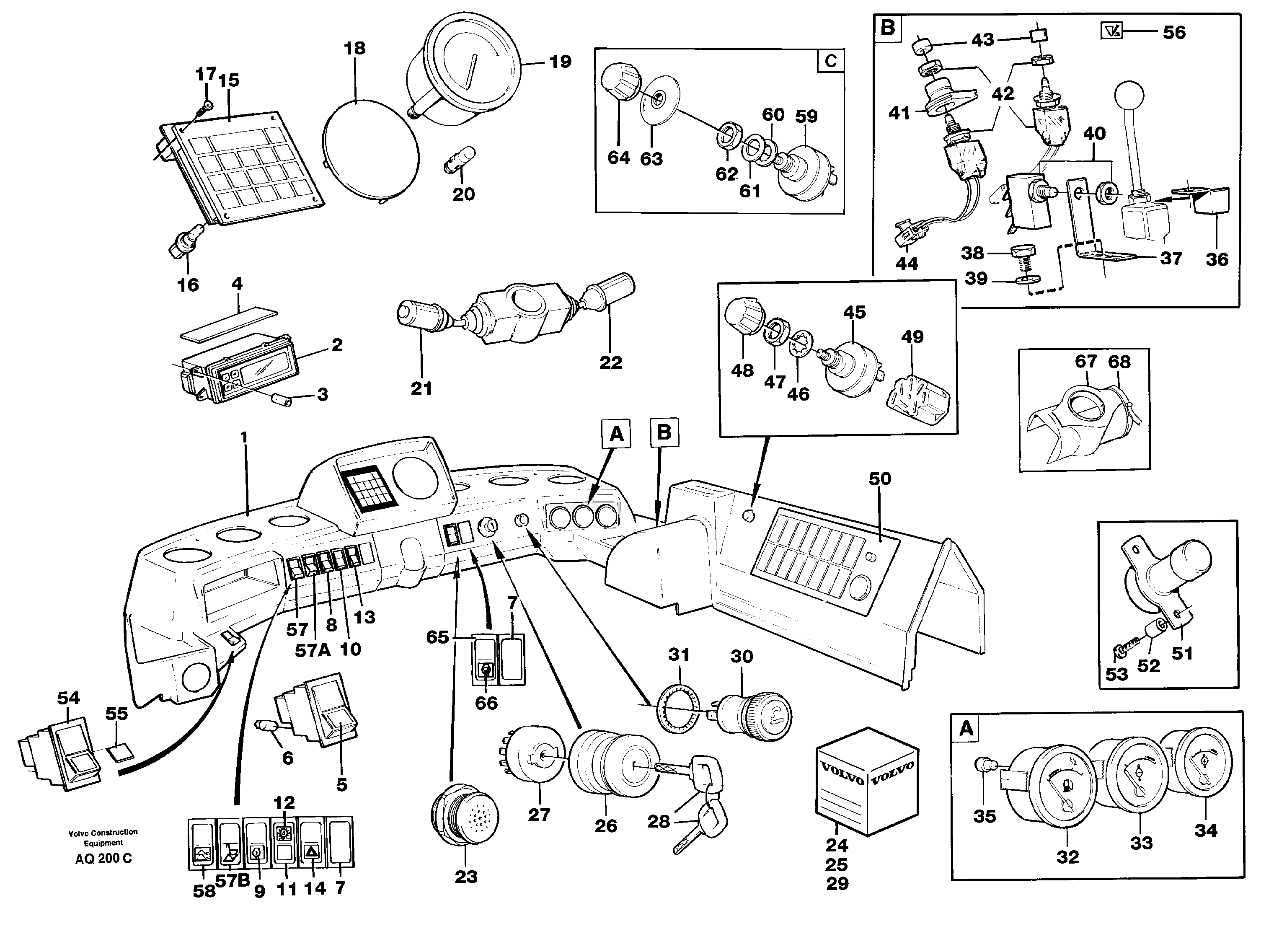 Instruments panel  STD, OPEN ROPS 93505, 94638 — volvo parts diagram