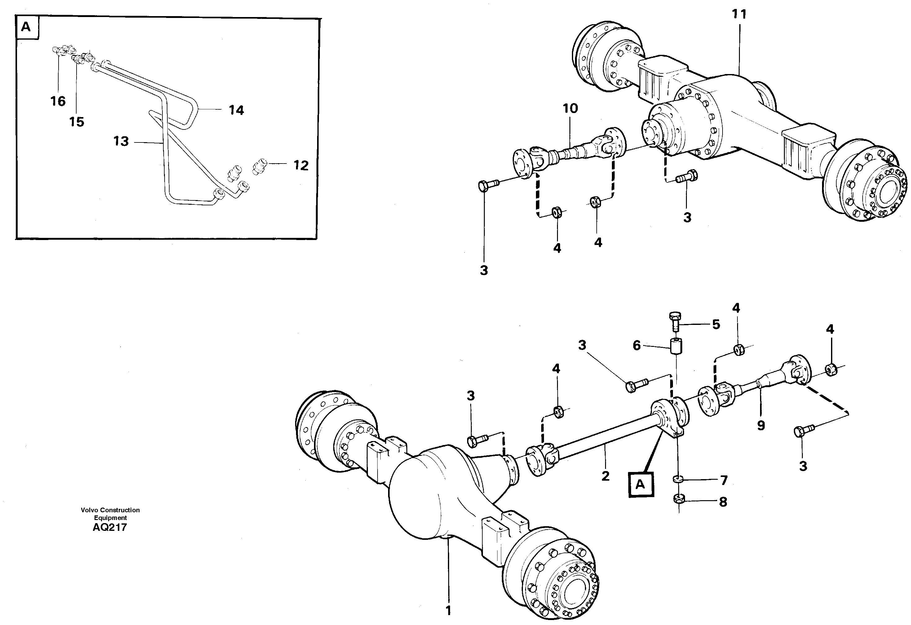 Propeller shafts with fitting parts — volvo parts diagram