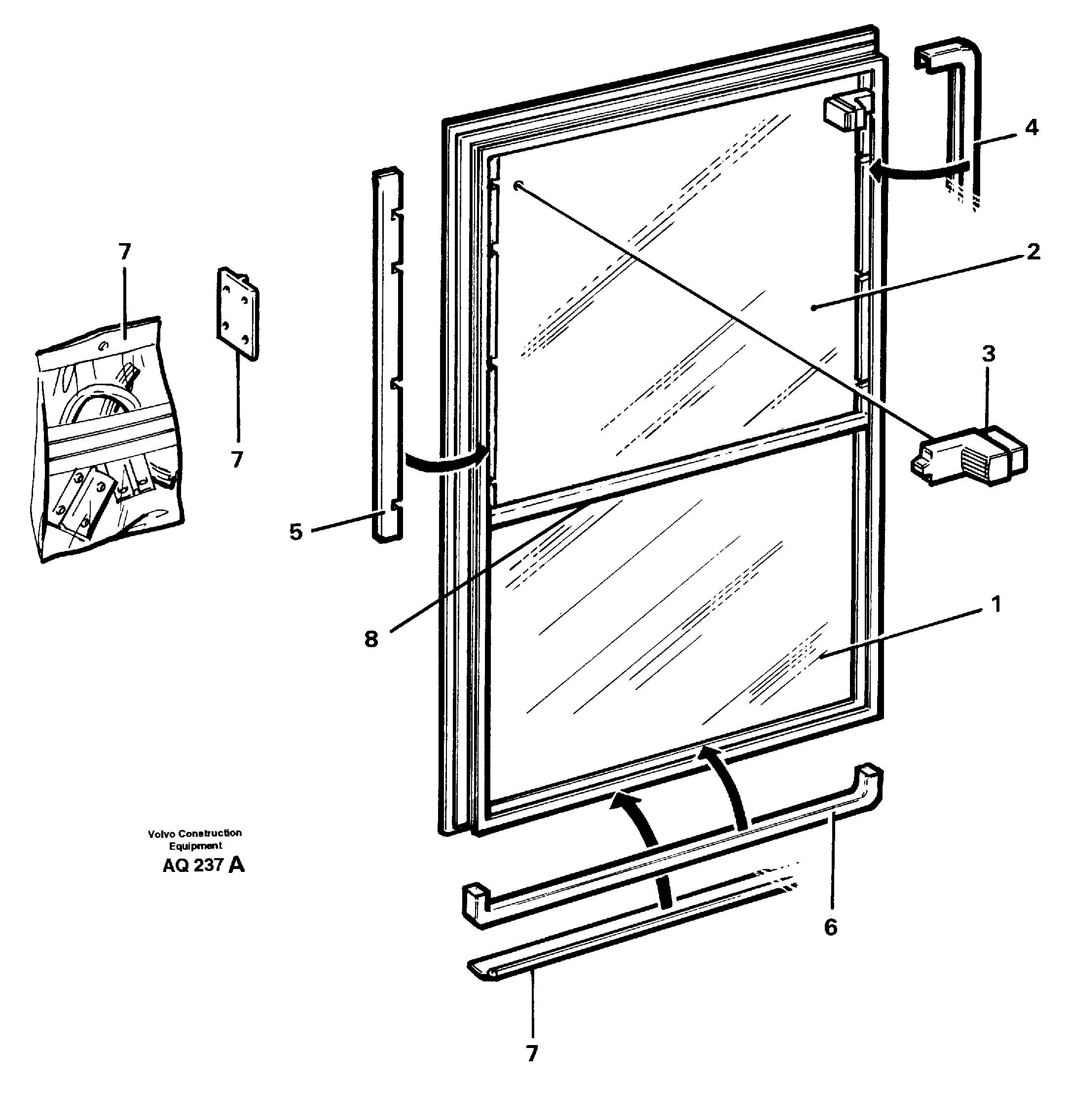 Sliding window  92028, 94824 — volvo parts diagram