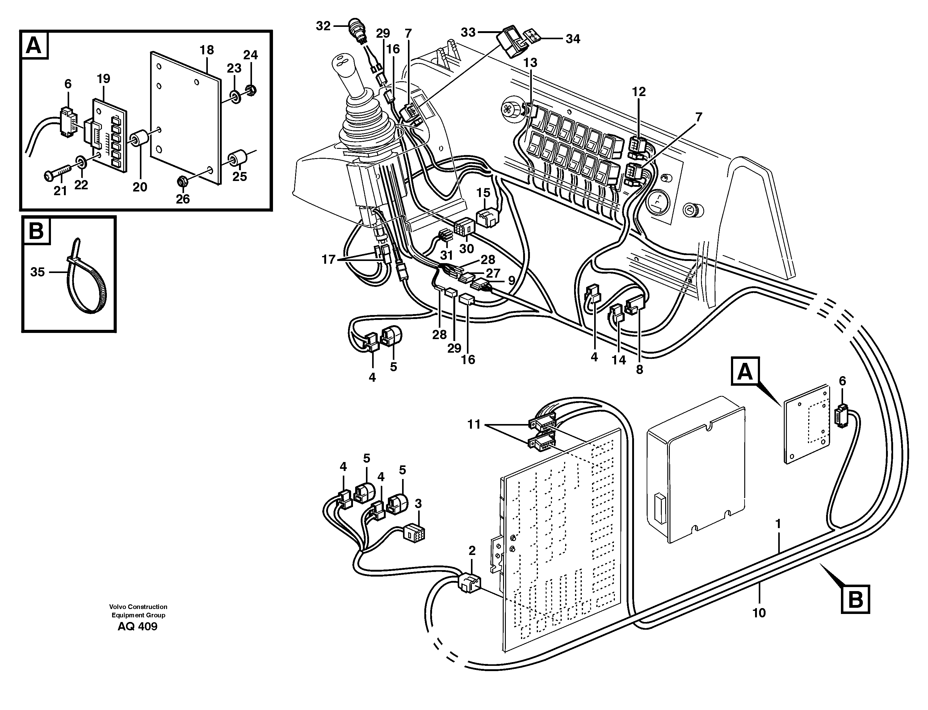 Cable harnesses, single lever control.  80074, 80126 — volvo parts diagram