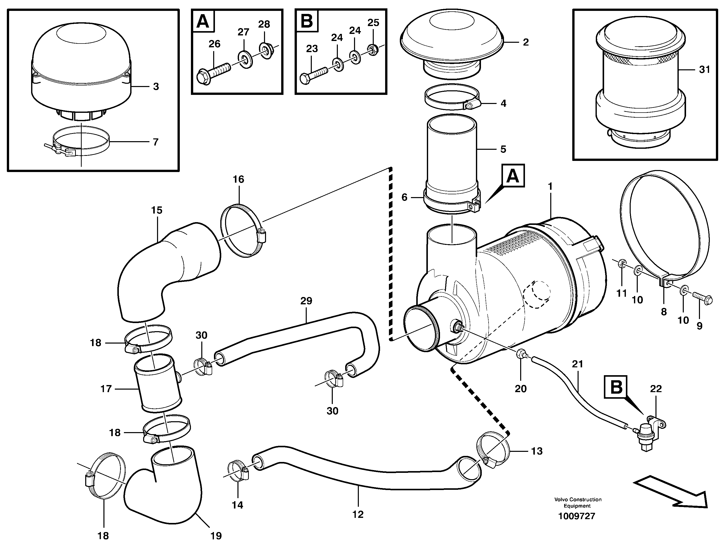 Air filter with fitting parts — volvo parts diagram