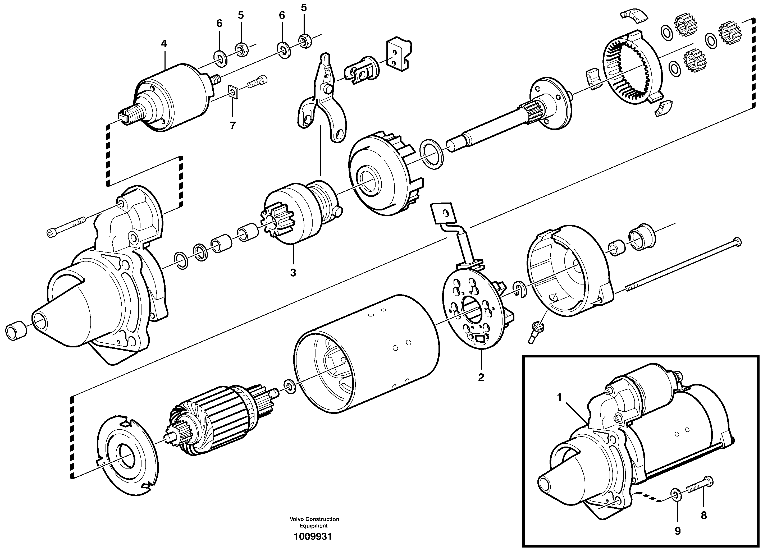 Starter motor with assembling details — volvo parts diagram