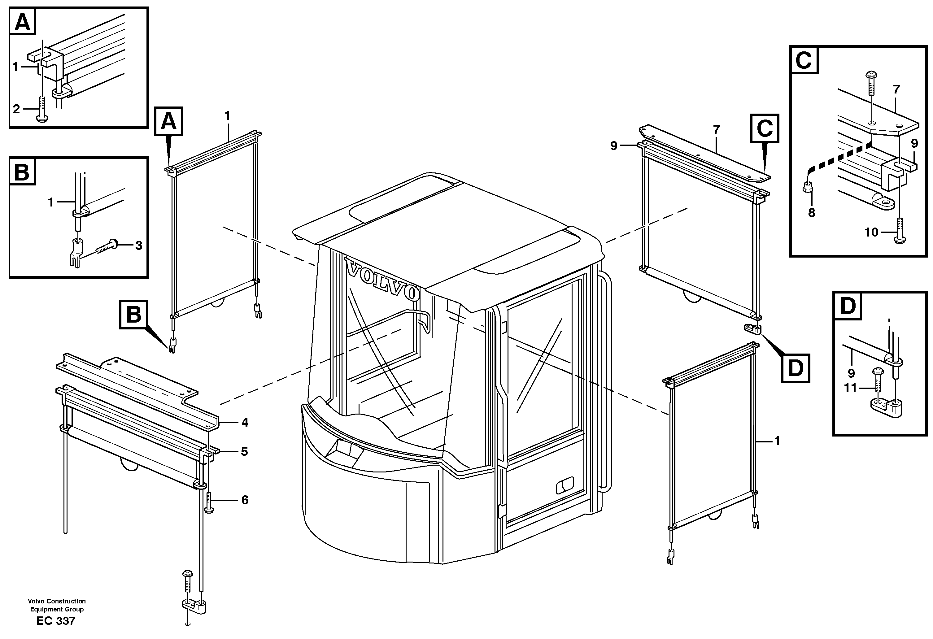 Interior components, sun blinds. — volvo parts diagram