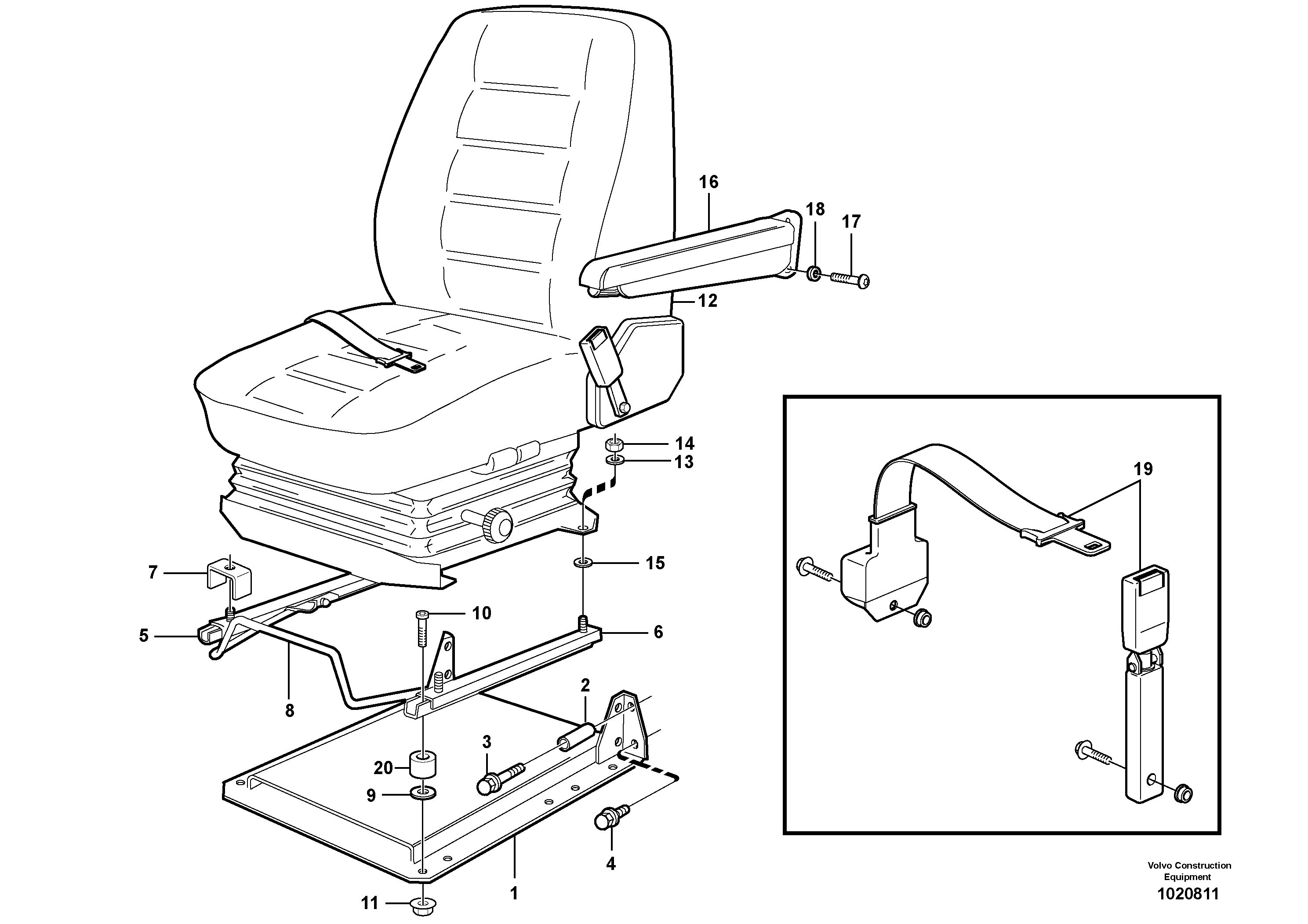 Operator seat with fitting parts — volvo parts diagram