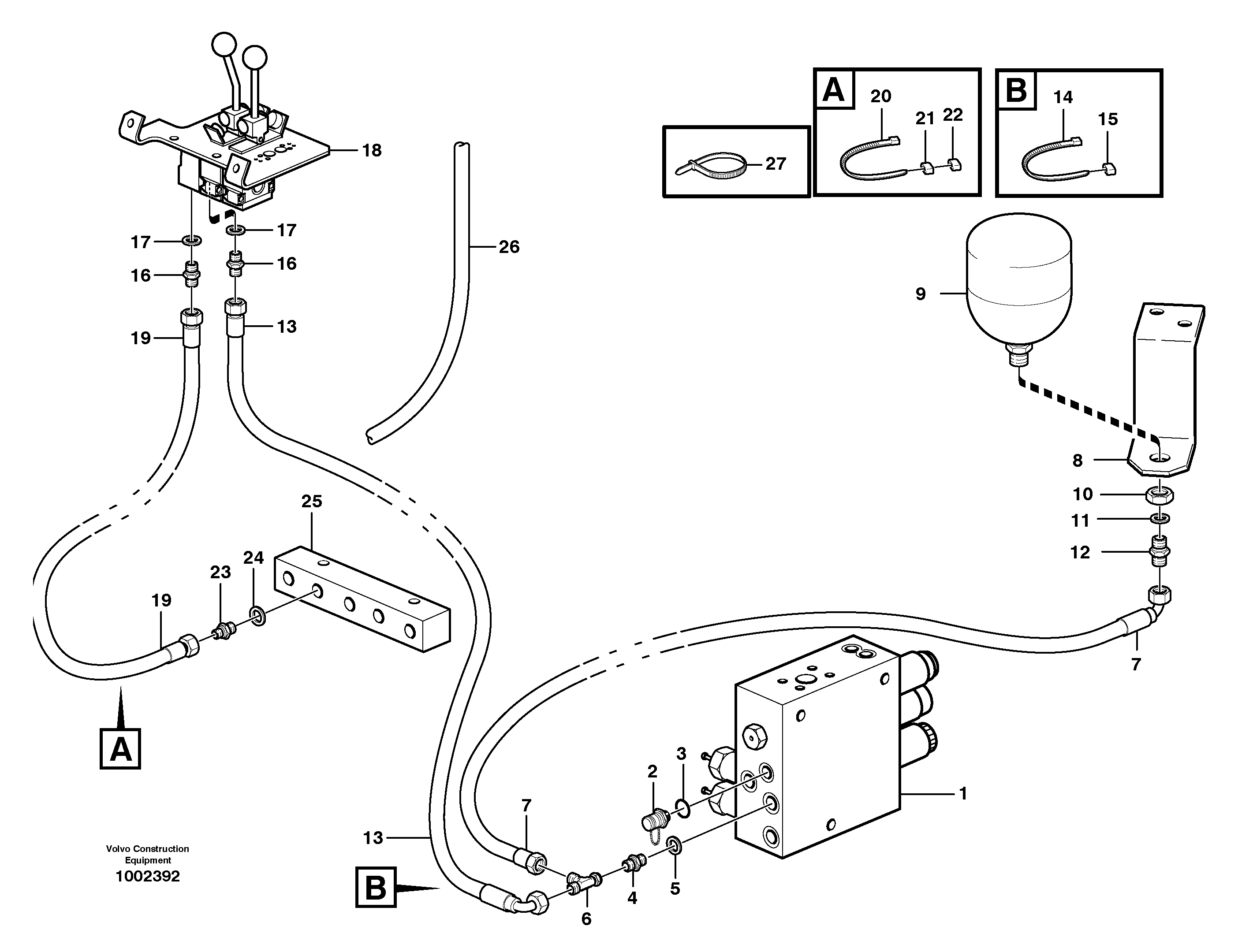 Servo - hydraulic, feed and return lines — volvo parts diagram
