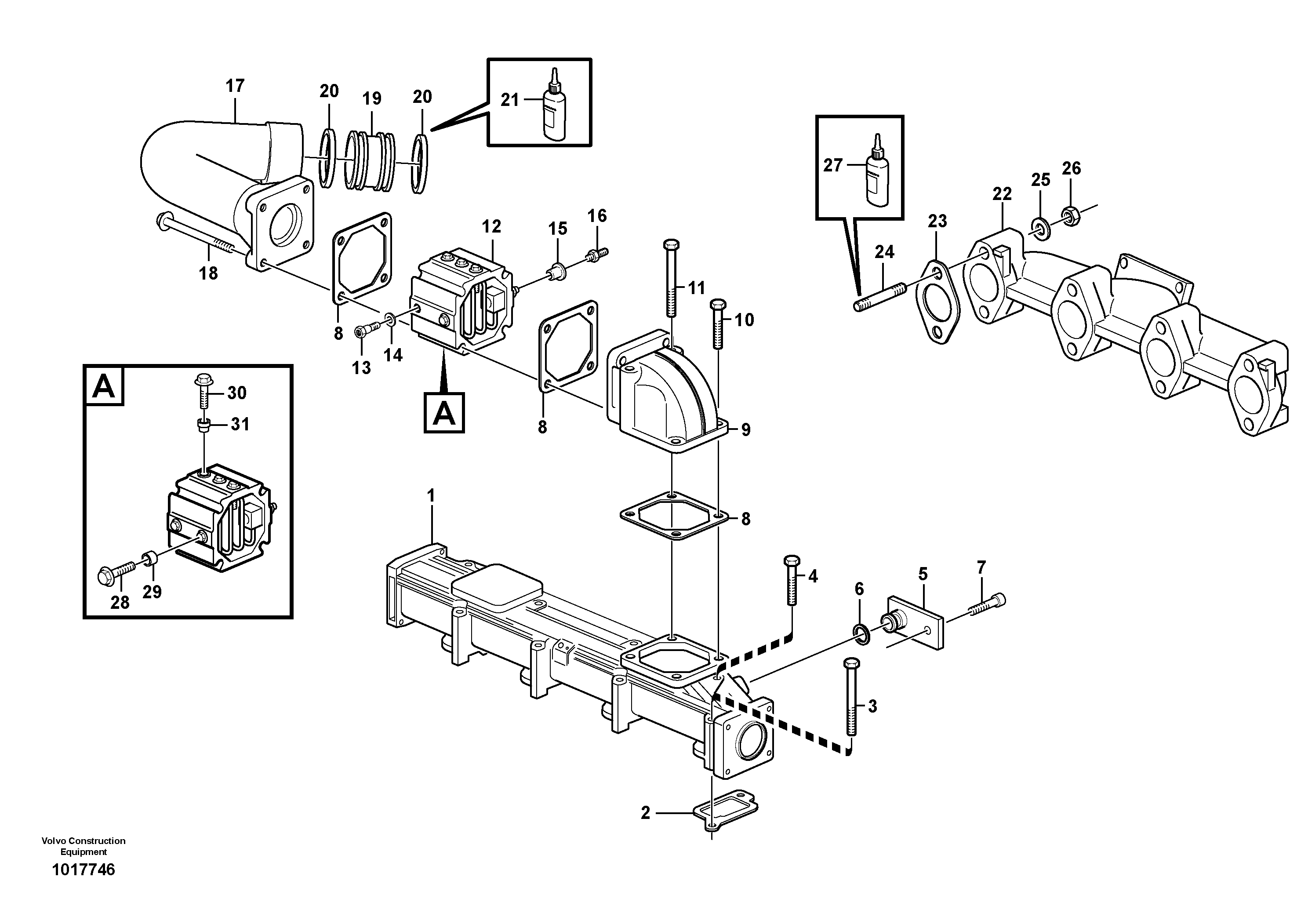 Inlet manifold and exhaust manifold — volvo parts diagram