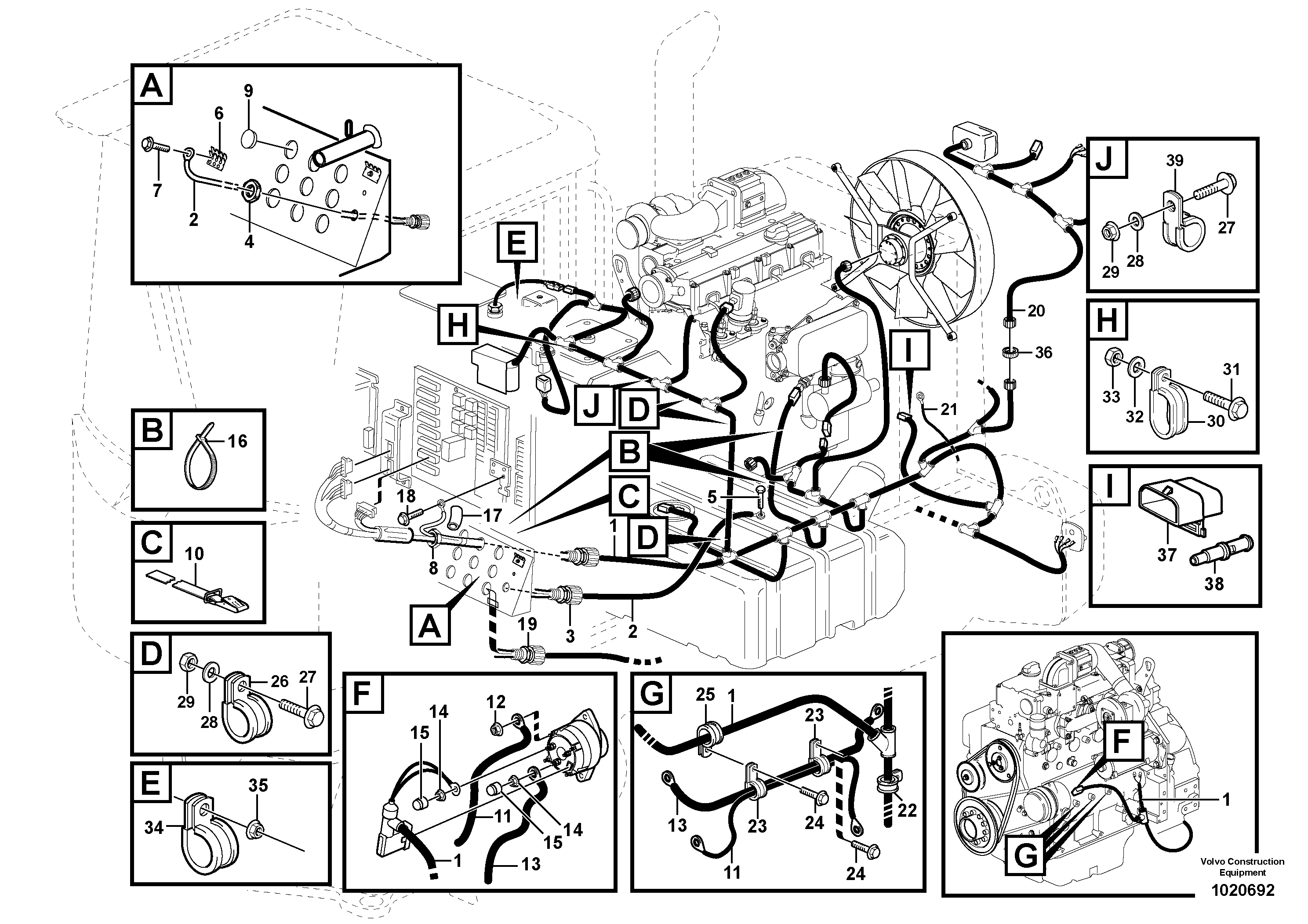 Rear cable harness with assembly parts — volvo parts diagram