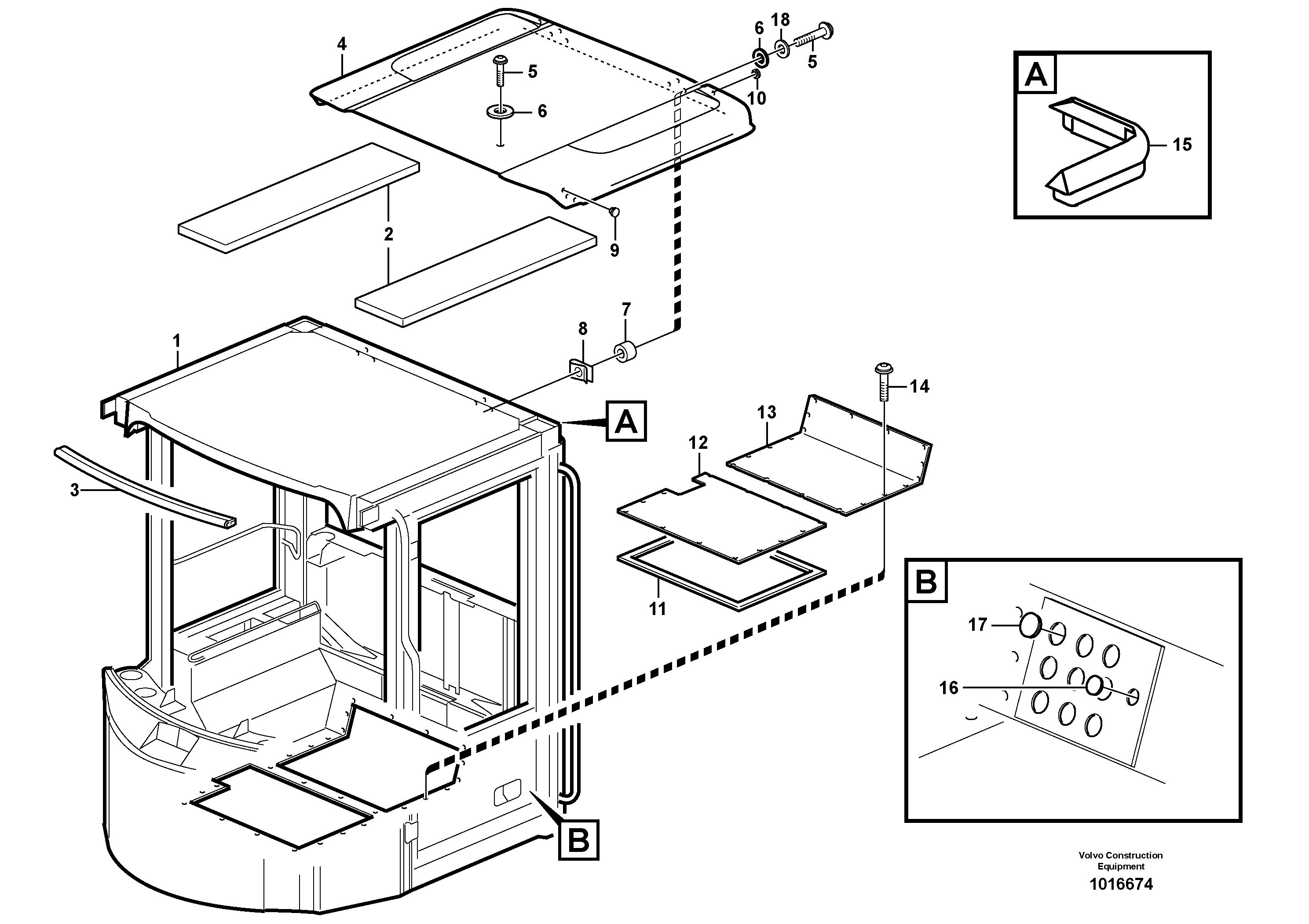 Cab body, roof- and floor panel — volvo parts diagram