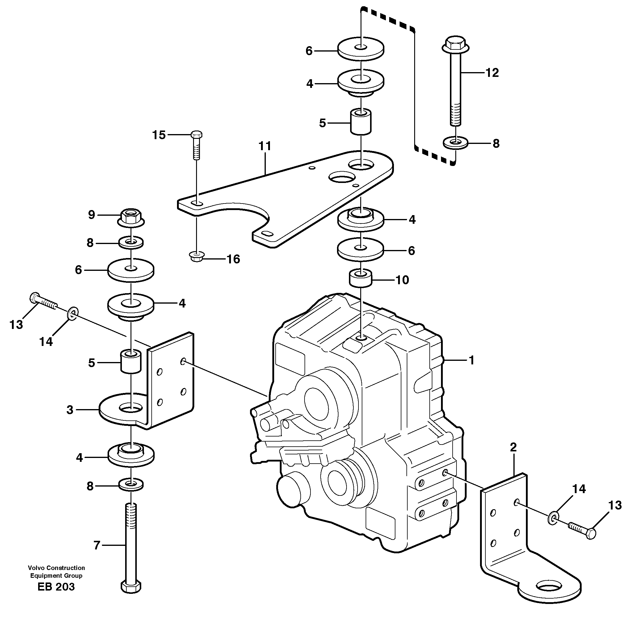Gear box housing with fitting parts — volvo parts diagram