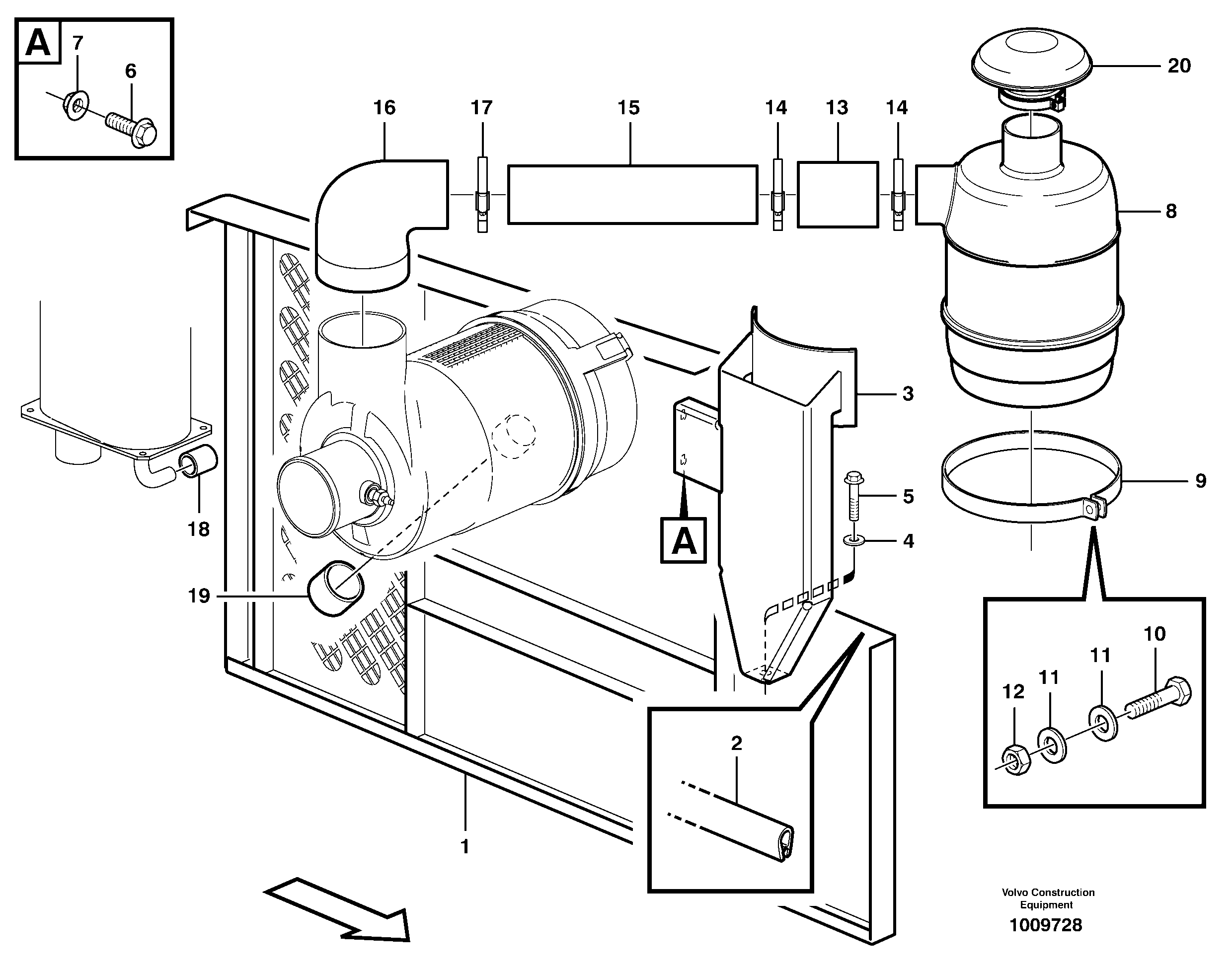 Oil bath air filter with fitting parts  82713 — volvo parts diagram